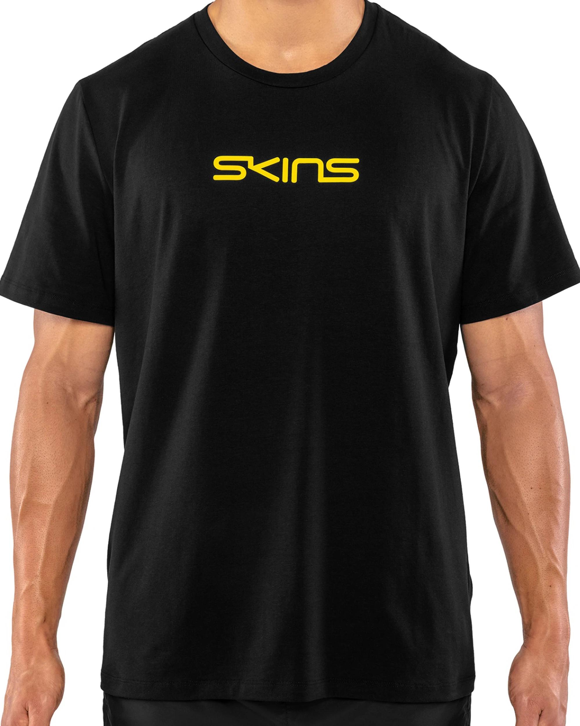 1 SKINS Activewear Mens Short Sleeves Cotton Tee Quick Dry BLACK, 1 of 4