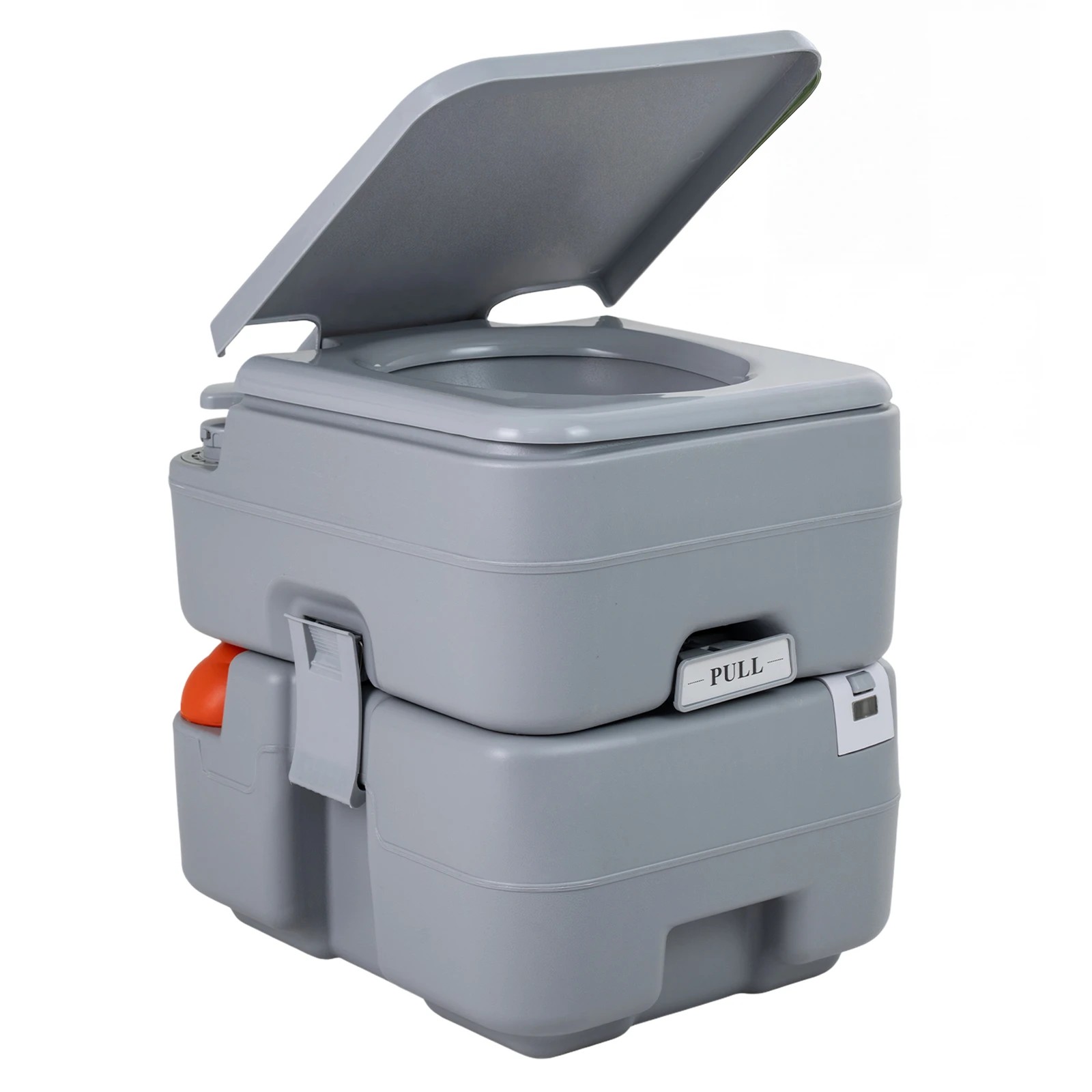 1 Costway Portable Camping Toilet Outdoor 120 Flush Porta Potty w/22L Detachable Waste Tank - Grey, 1 of 3