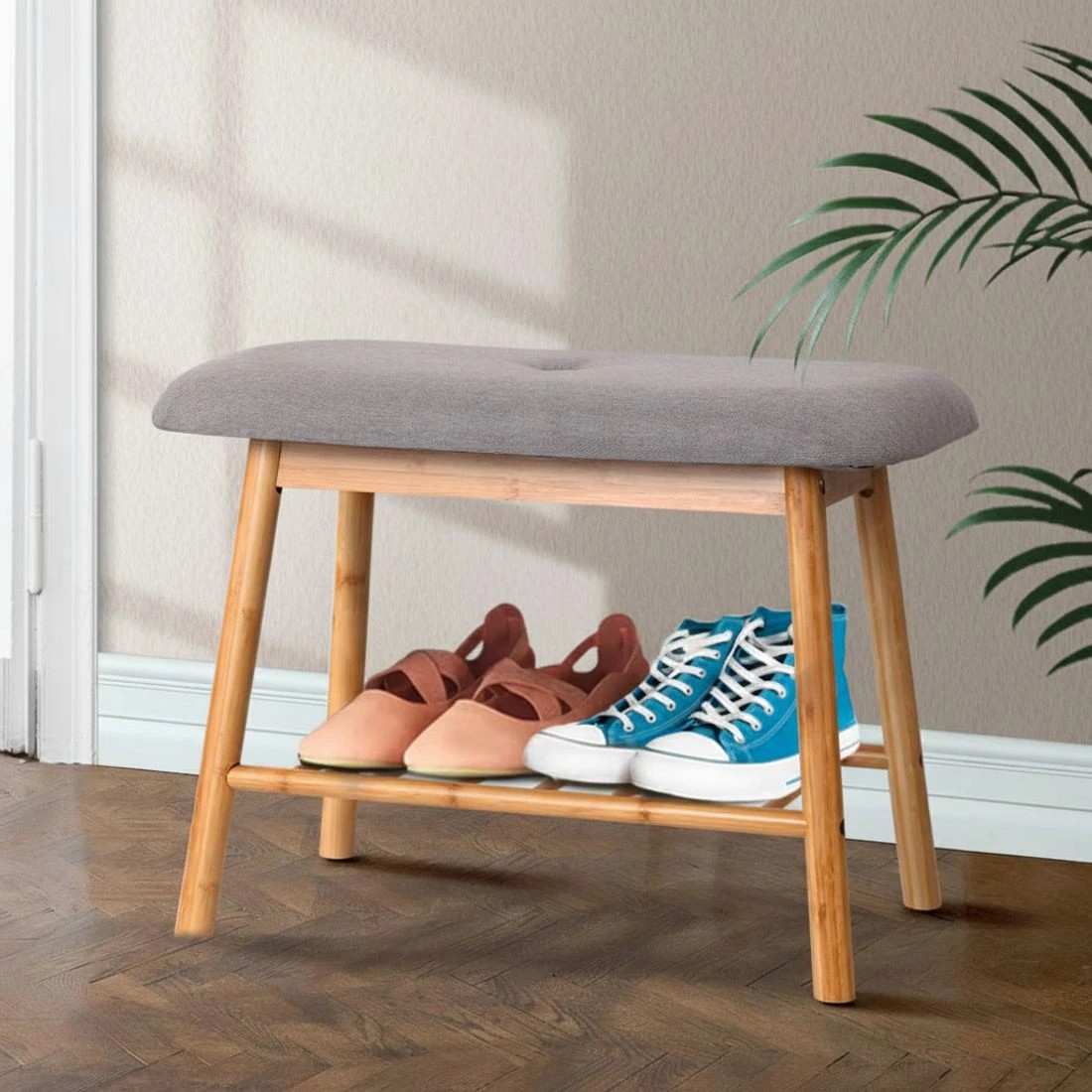 6 Artiss Shoe Rack Shoe Bench Fabric Seat 2 Pairs - Natural, 6 of 6