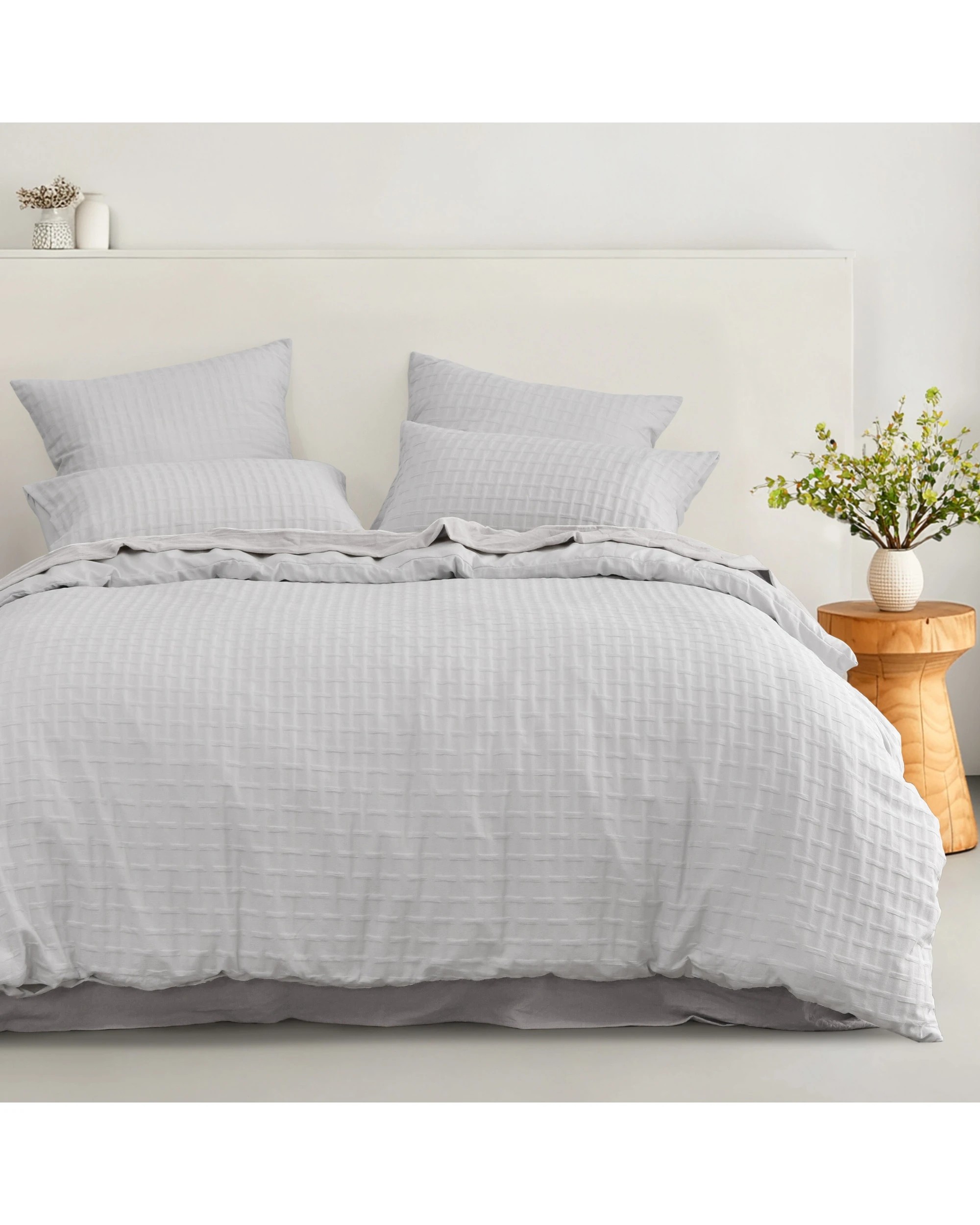 1 Dreamaker Aubrey Jacquard Quilt Cover Set - Double Bed - Dove, 1 of 7