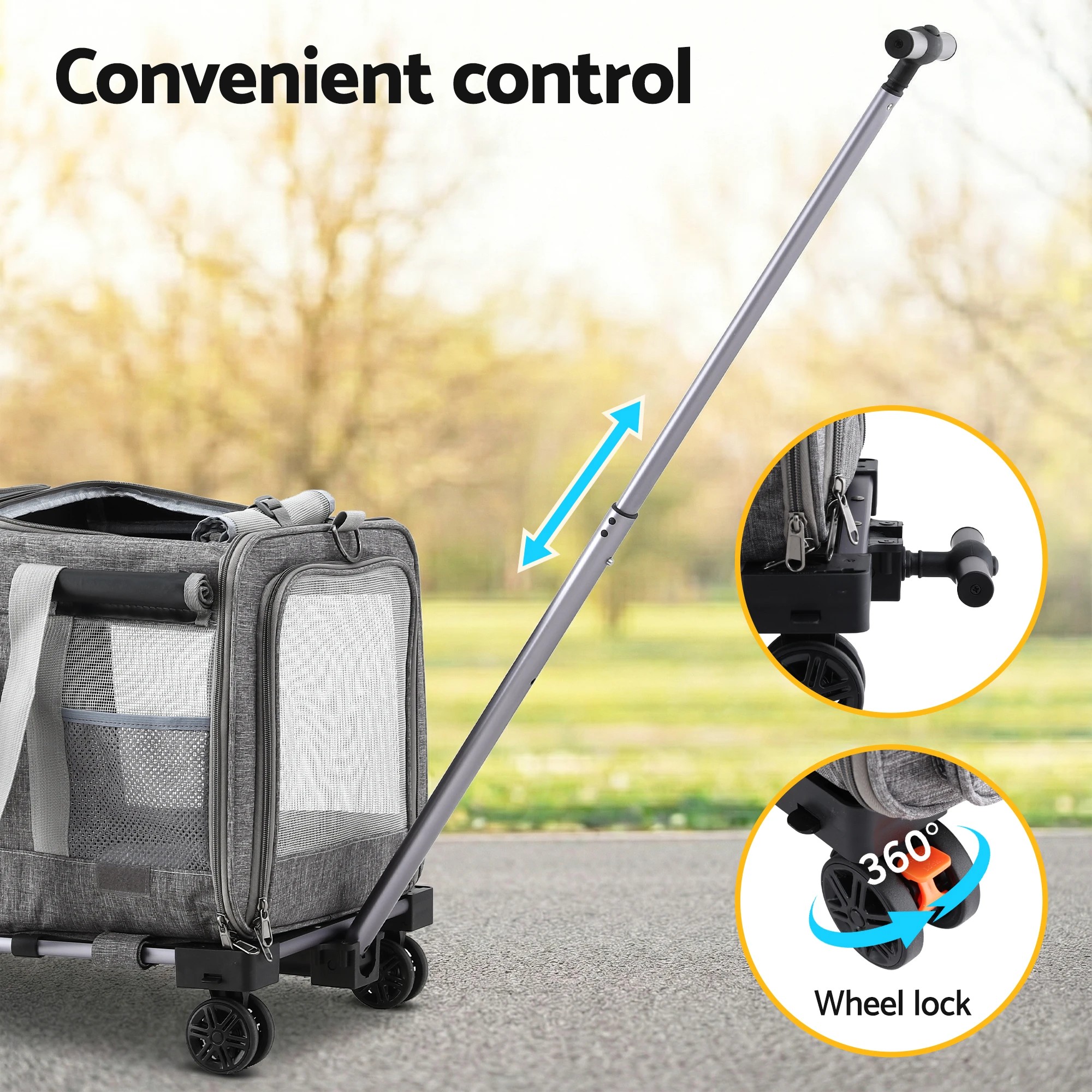 7 i.Pet Pet Carrier Swivel Wheels Foldable Cat Dog Trolley Stroller Travel Bag - Grey, 7 of 8