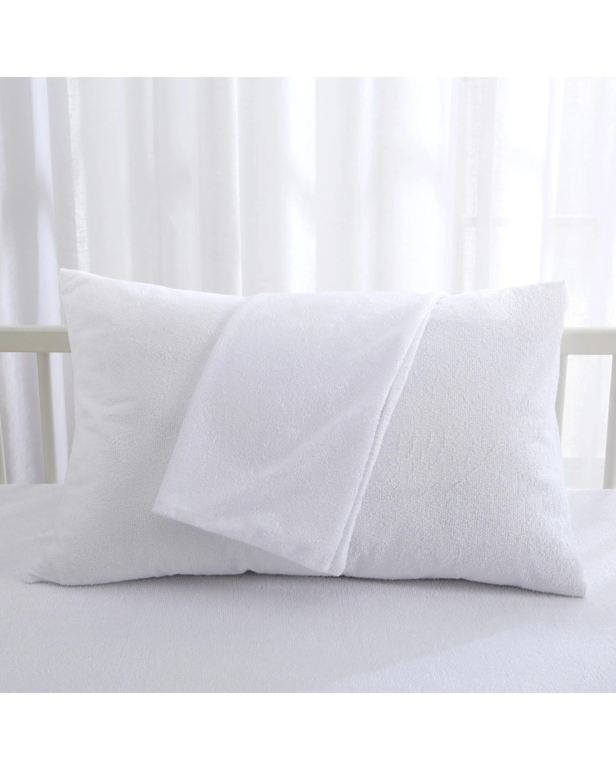 7 Dreamaker Baby Bamboo Terry Baby Waterproof Pillow Protector 2 Pack - COT size - White, 7 of 8