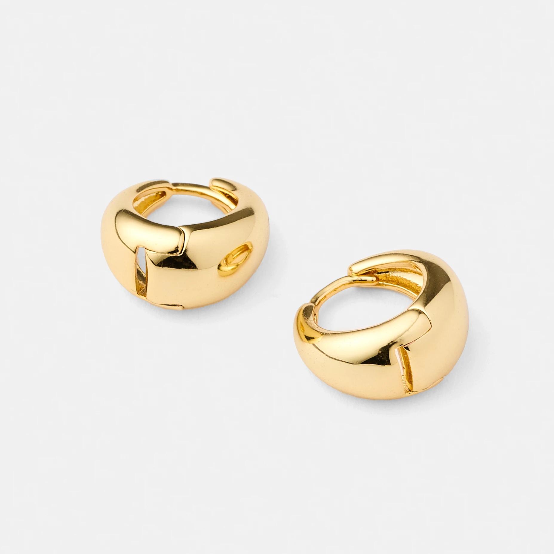 2 18K Gold Plated Dome Hoop Earrings Gold, 2 of 5