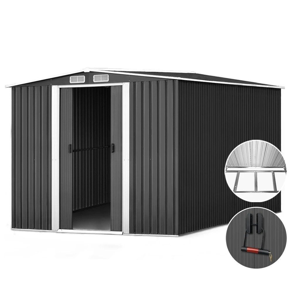 1 Giantz Garden Shed 2.58x3.14M w/Metal Base Sheds Outdoor Storage Workshop Shelter - Grey, 1 of 1