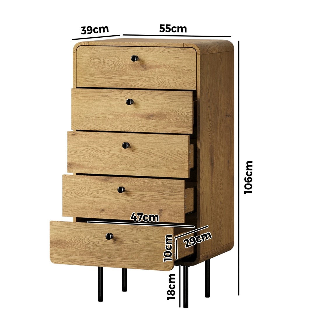 10 Oikiture 5 Chest Of Drawers Tallboy Storage Cabinet Dresser
 - Natural, 10 of 10