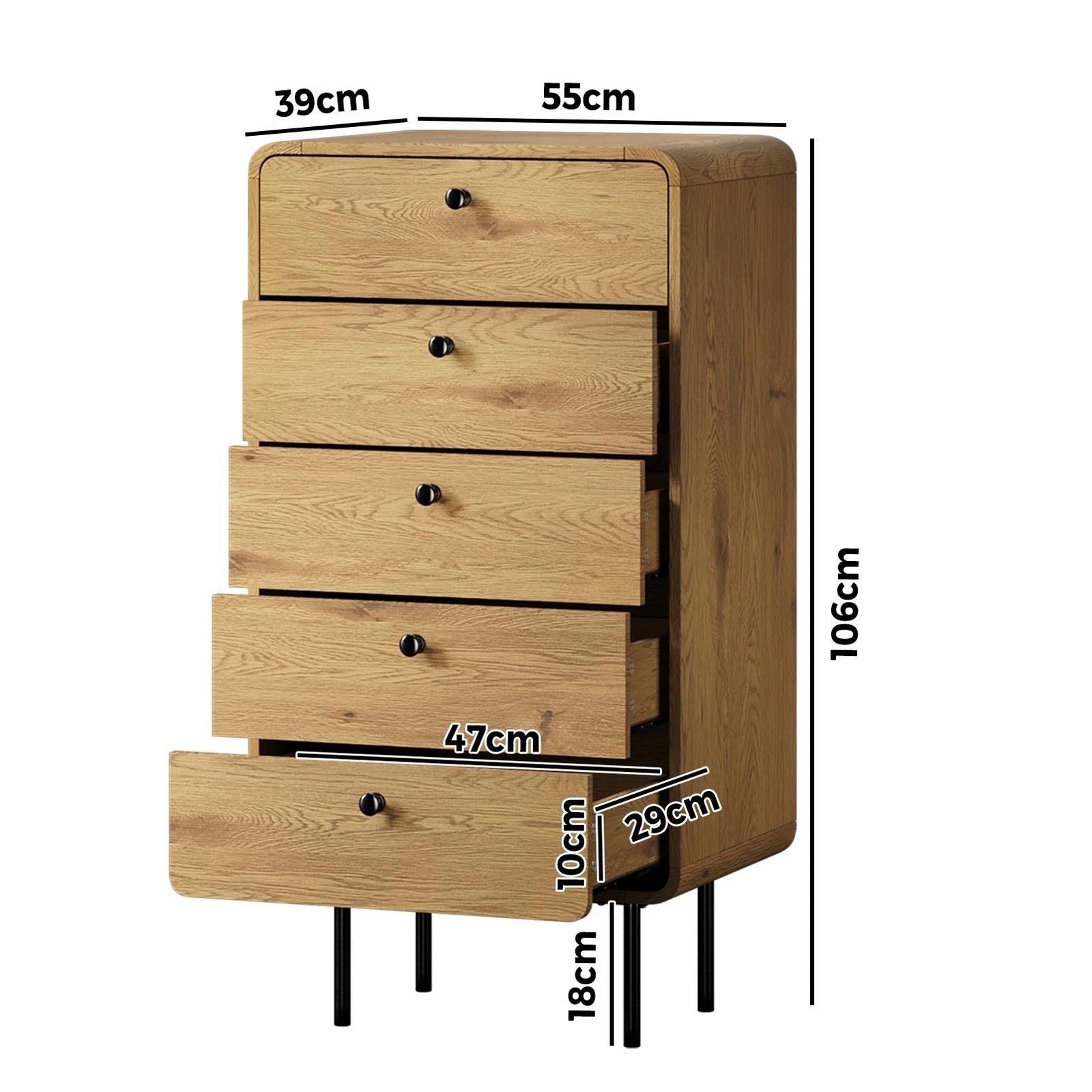 10 Oikiture 5 Chest Of Drawers Tallboy Storage Cabinet Dresser
 - Natural, 10 of 10
