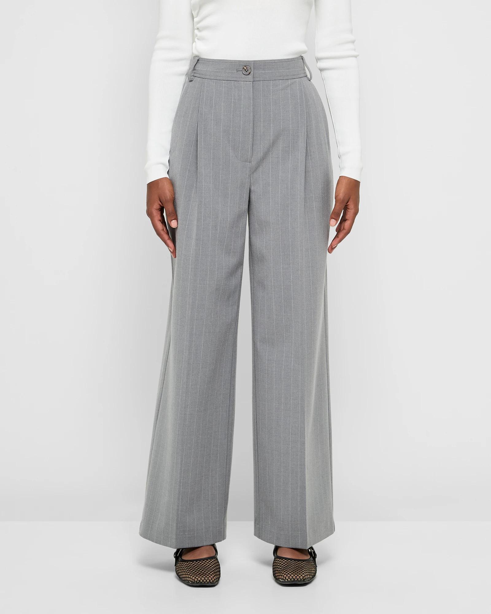 2 Target Petites Tailored Wide Leg Pants GREY PINSTRIPE, 2 of 5