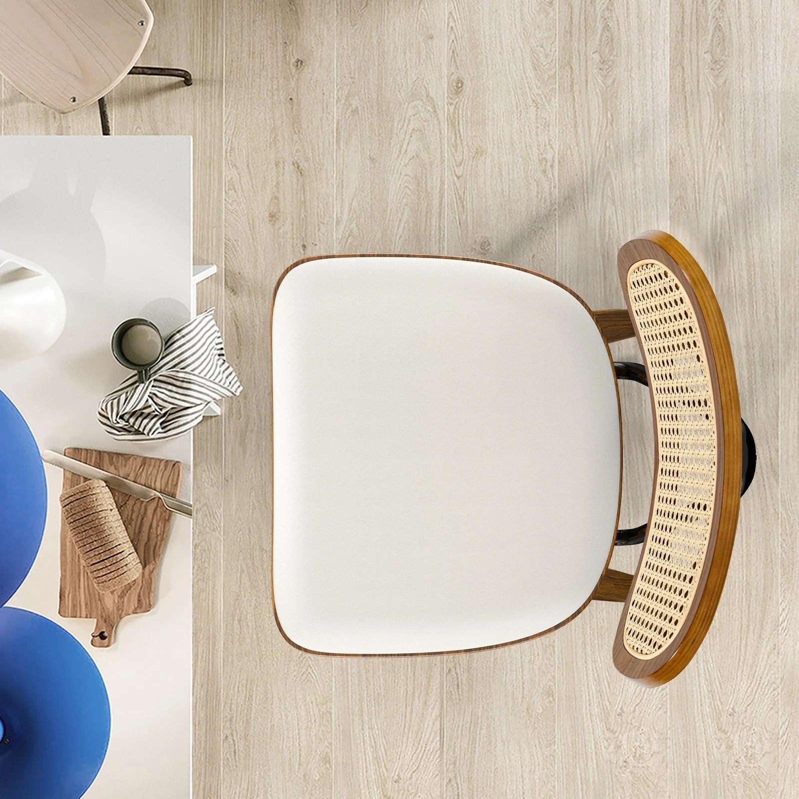 5 Alfordson 4x Bar Stools Kitchen Vintage Leather Seat Rattan Chair Wooden - White, 5 of 9