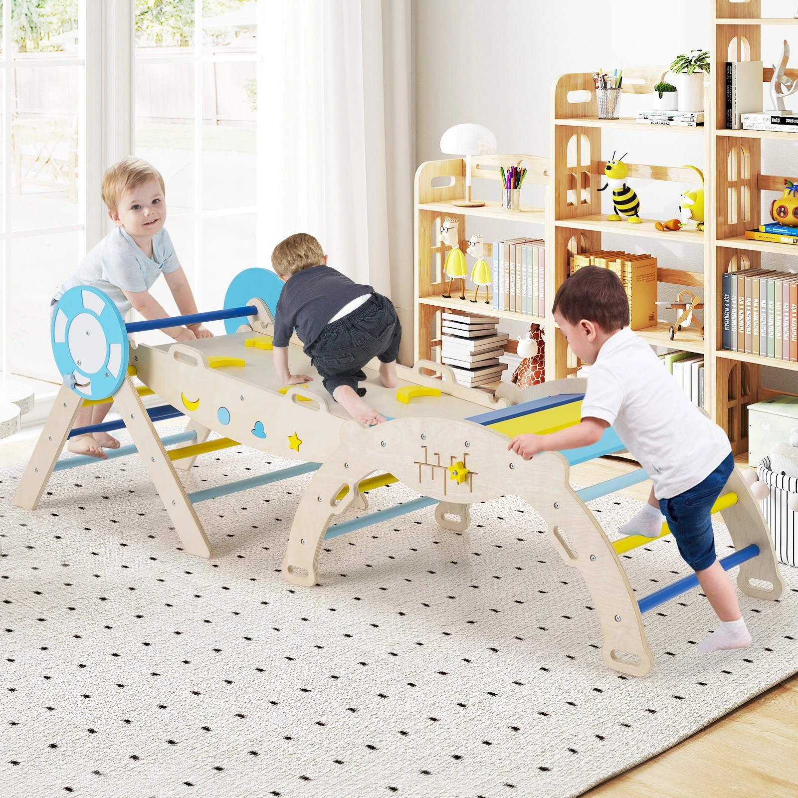 3 Costway Climb Playset 8 in 1 Montessori Climber Frame Ramp Arch - Multi, 3 of 3