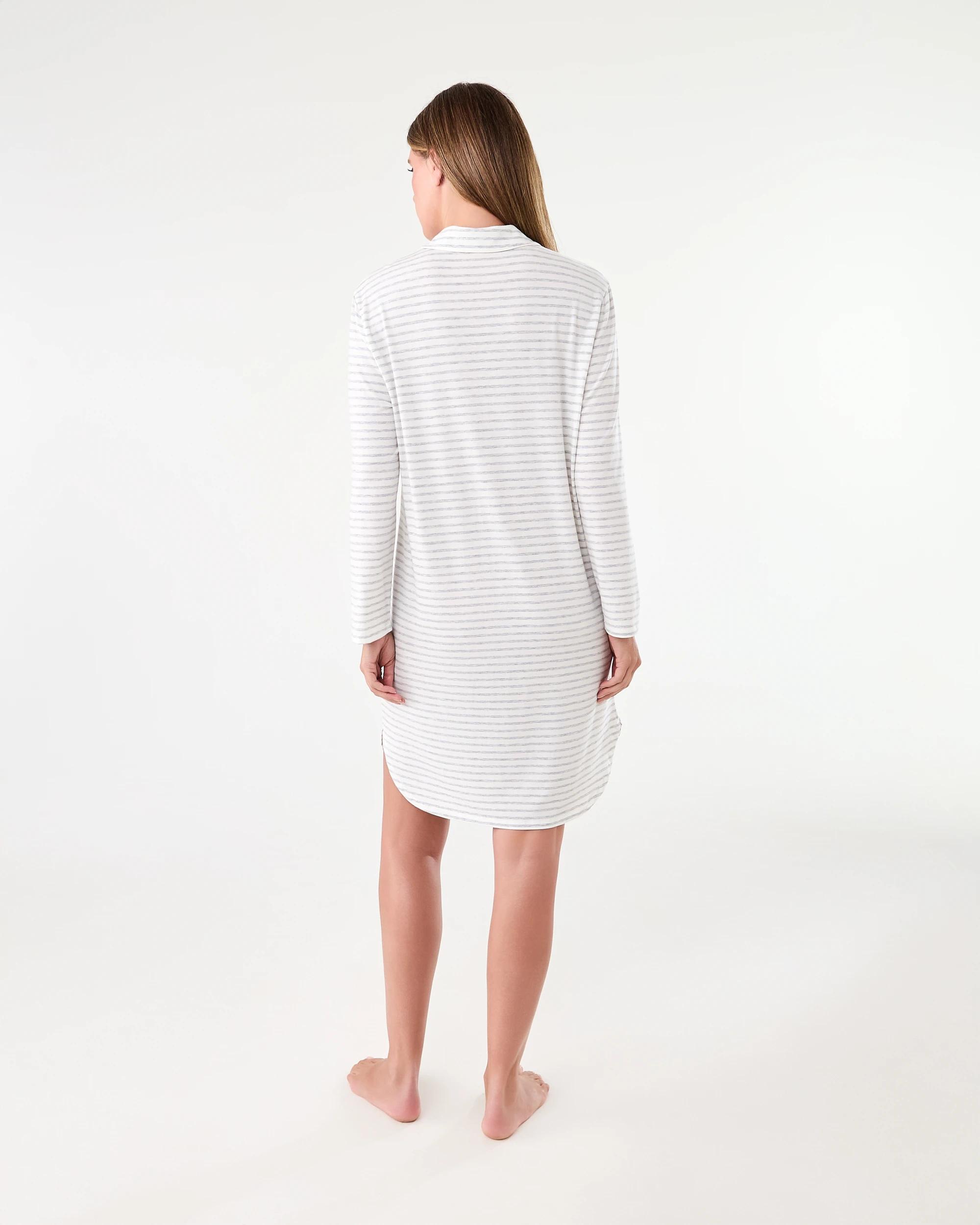 3 Long Sleeve Button Through Comfort Nightie Marle Strp, 3 of 7