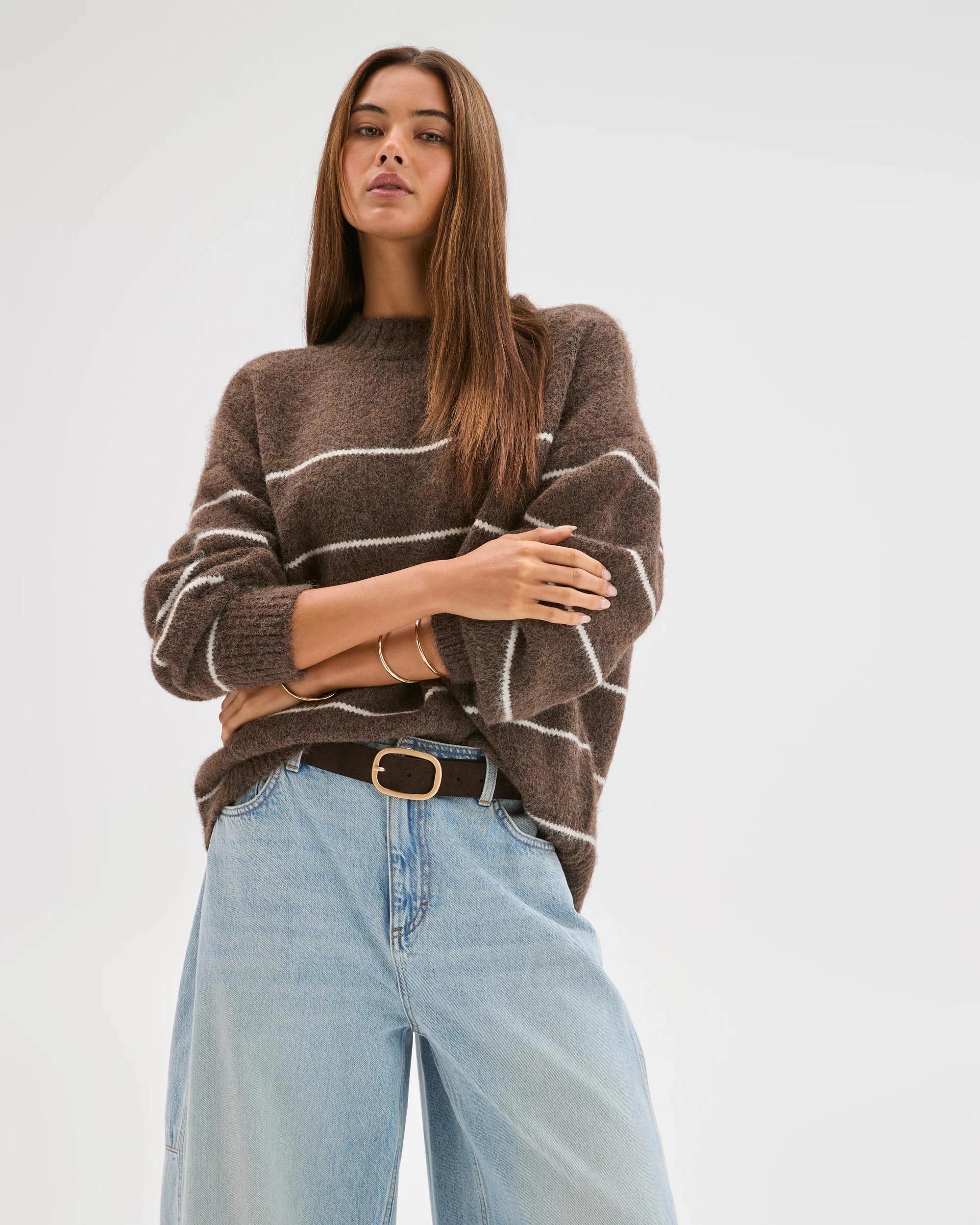 1 Lily Loves Stripe Knit Pullover Jumper BROWN, 1 of 8