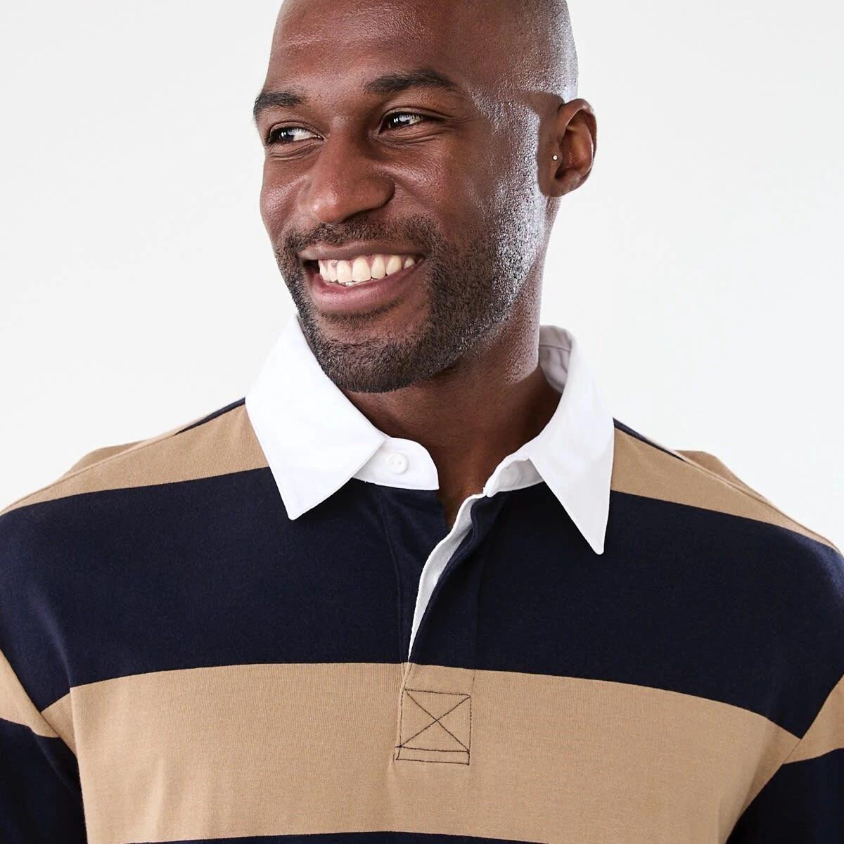 4 Long Sleeve Striped Rugby Shirt Brn Strp, 4 of 5