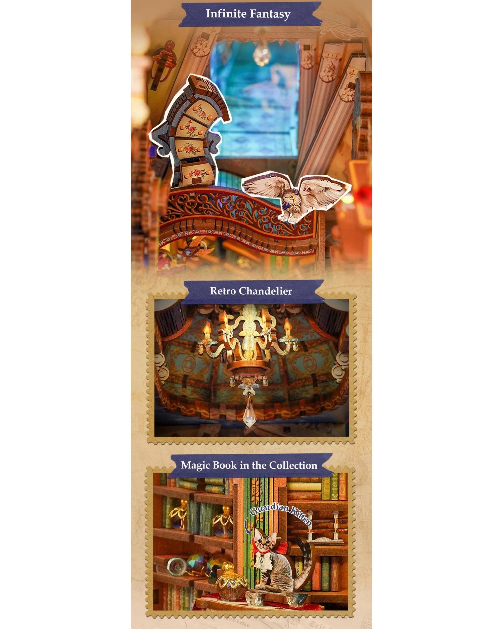 8 Tonecheer 3D Wooden Puzzle DIY Book Nook Kit - Magical Library, 8 of 10