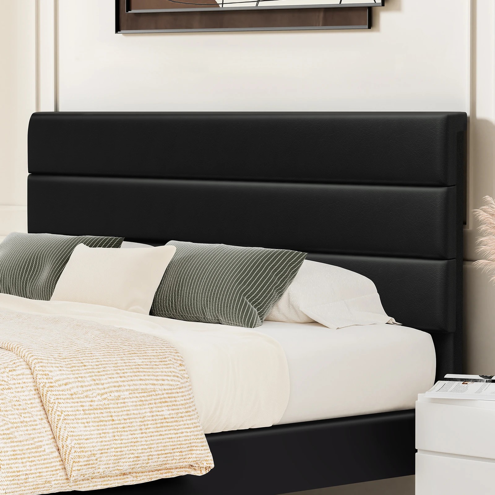 4 Alfordson Bed Frame Double Size Upholstered Platform Leather Harlene - Black, 4 of 10