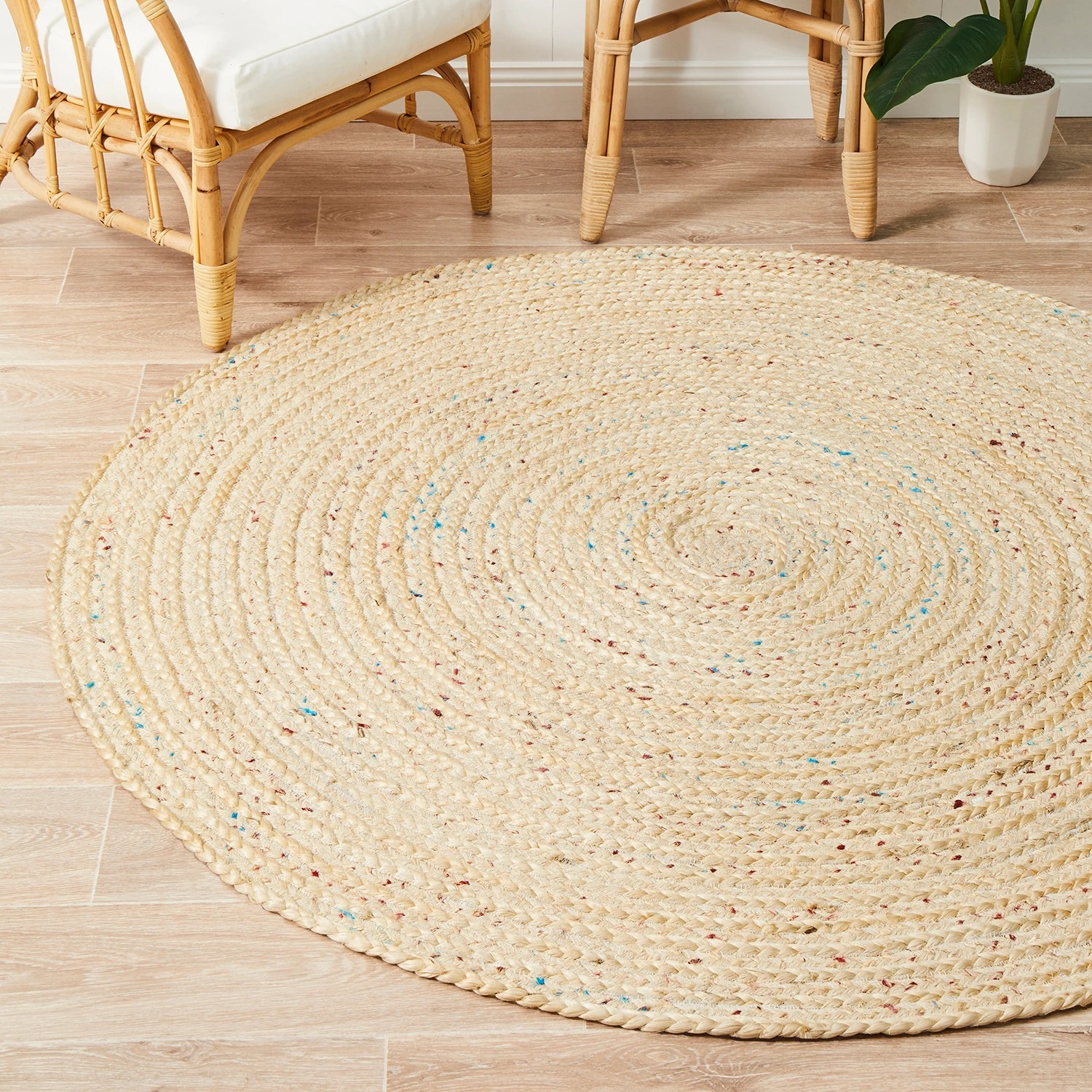 1 Common Ground Rugs Solace Shiva 120x120cm - Small Round Handwoven Jute Rug - Natural, 1 of 6