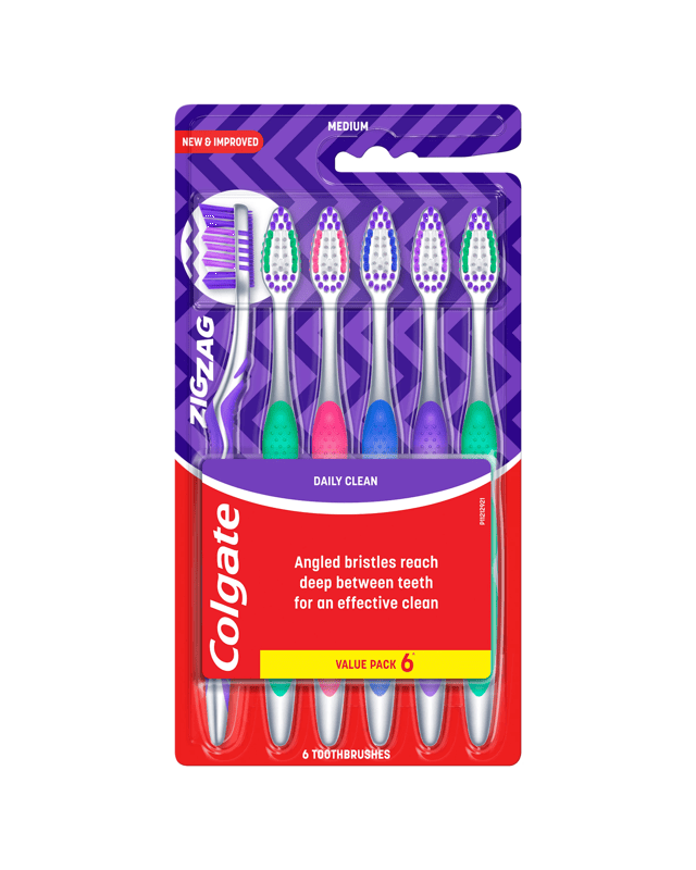Colgate 6 Pack Medium ZigZag Toothbru