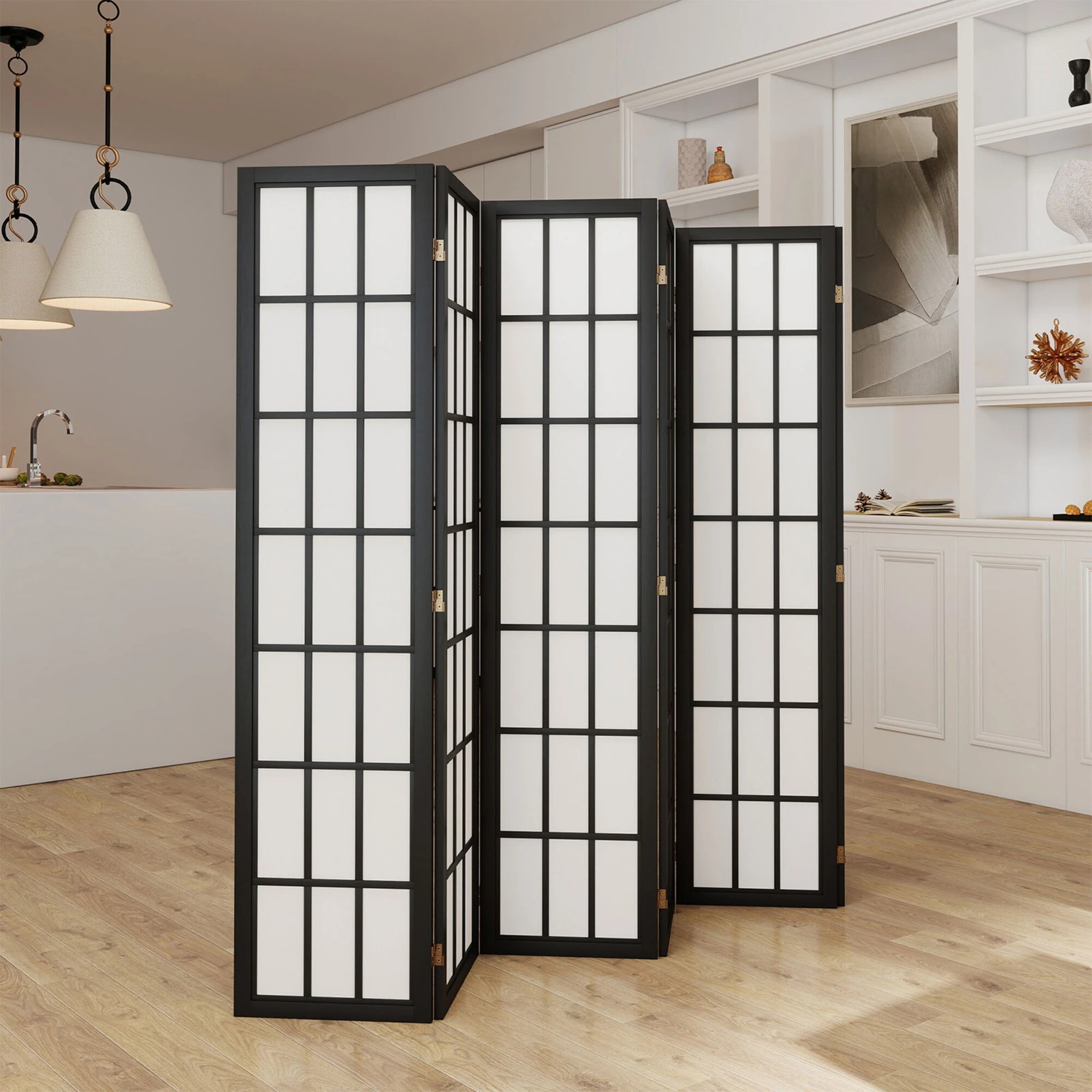 7 Levede 6 Panel Room Divider Folding Partition Freestanding Screen Wooden - Black, 7 of 9