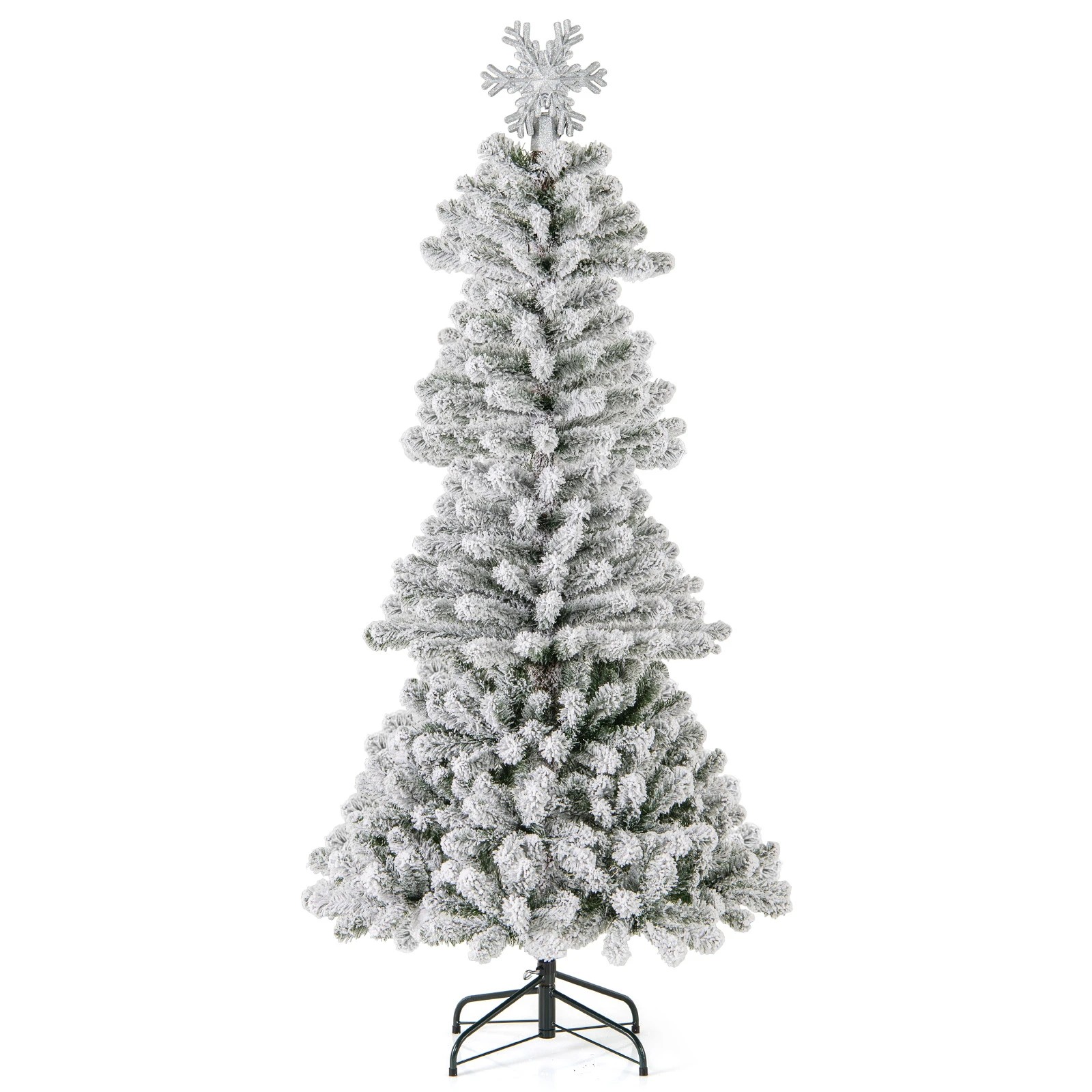 1 Costway 1.8M Flocked Christmas Tree w/Snowflake Lighted Topper Home Shop Carnival, 1 of 1