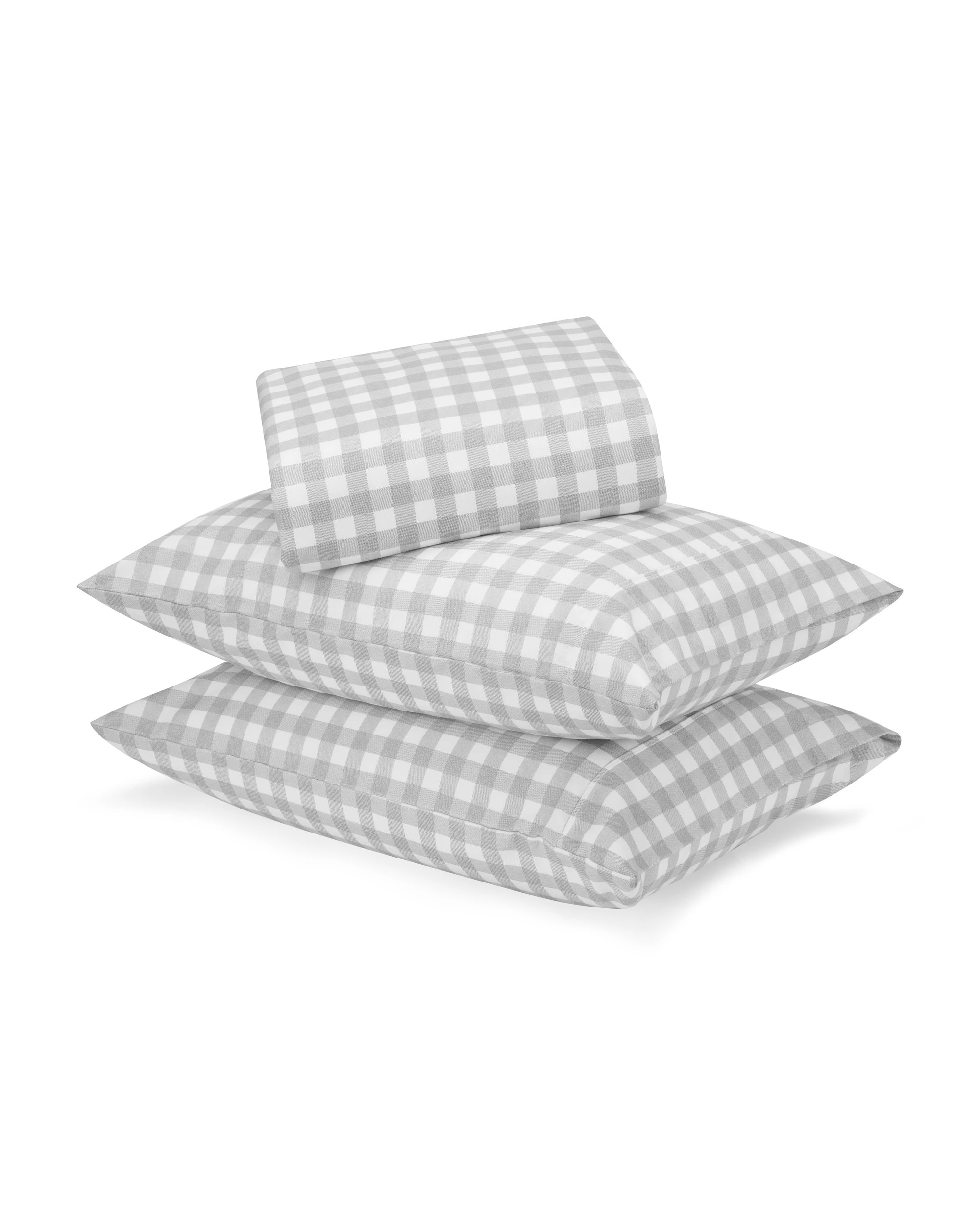 1 Gingham Cotton Flannelette Sheet Set - Queen Bed, Grey, 1 of 7