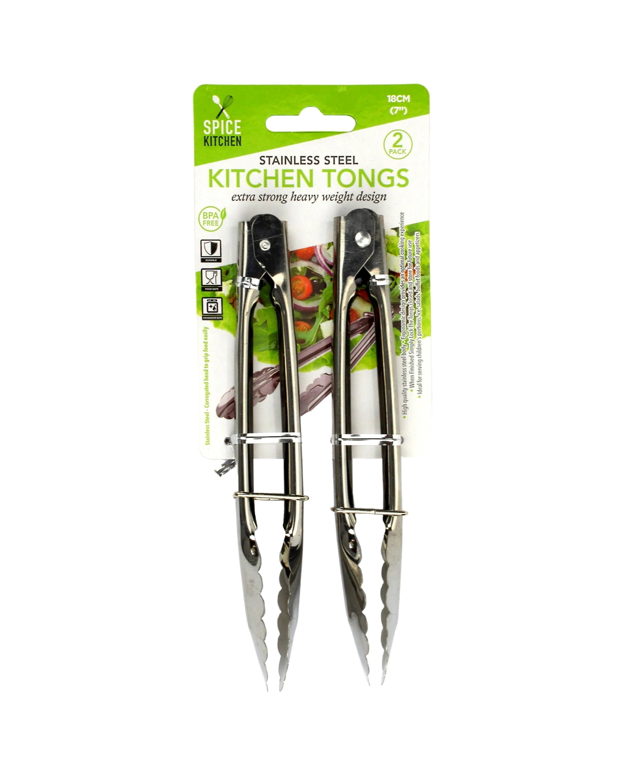 1 Spice Kitchen Stainless Steel Kitchen Tongs 18cm Pack of 2, 1 of 1