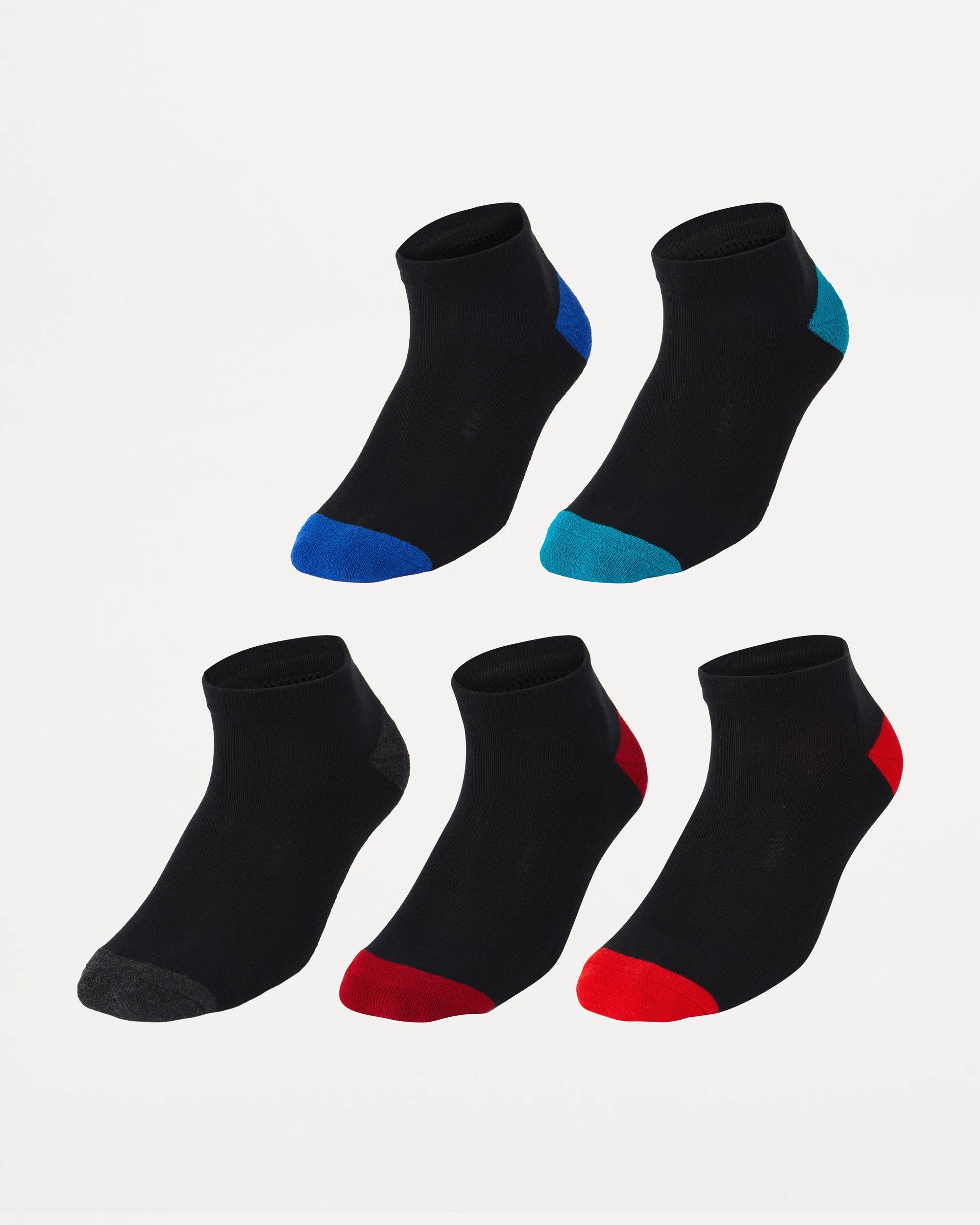1 5 Pack Low Cut Sport Socks BLACK COLOUR HEEL, 1 of 3