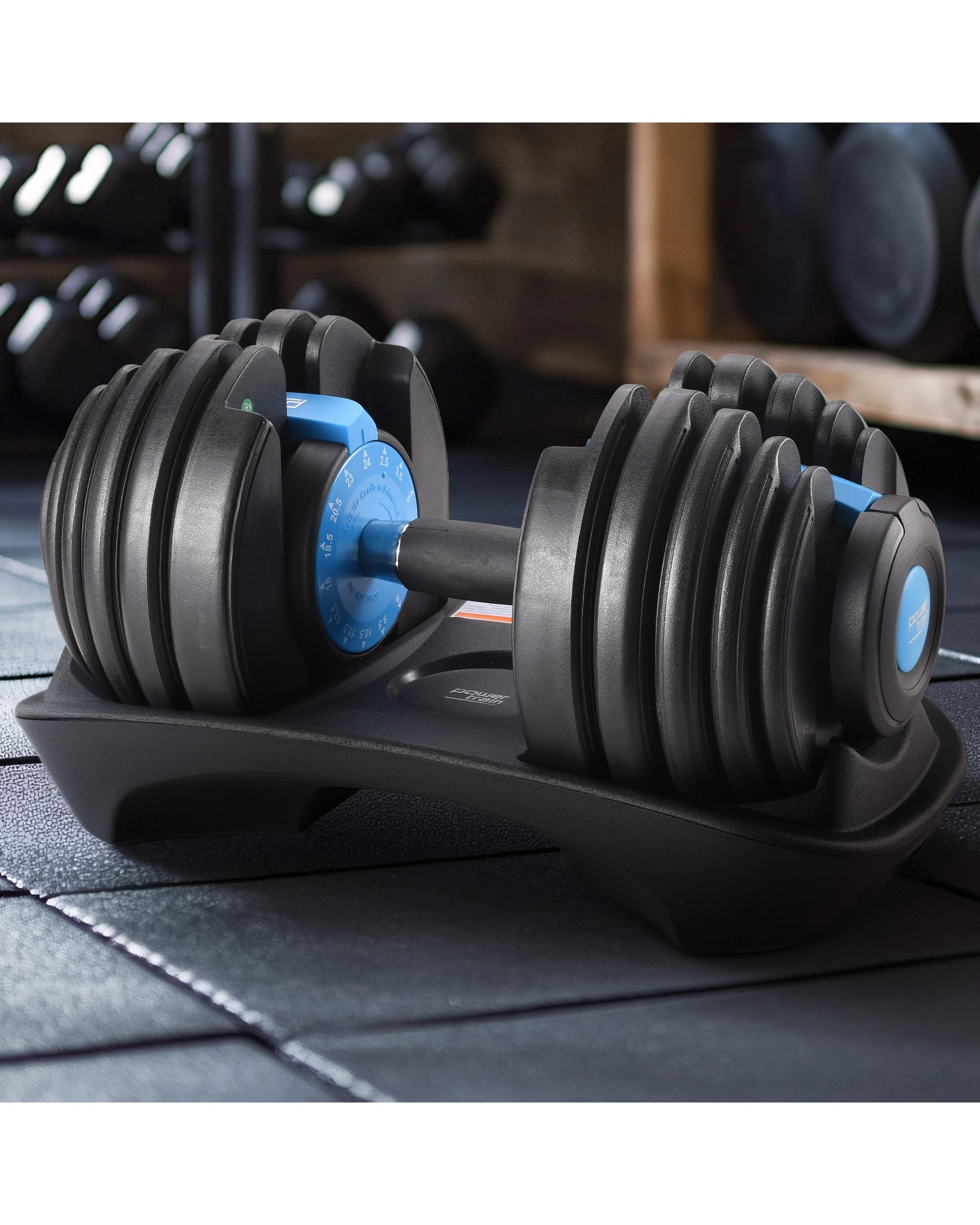 3 Powertrain 24kg Adjustable Dumbbell Home Gym Exercise Weights Free Workout Blue, 3 of 7