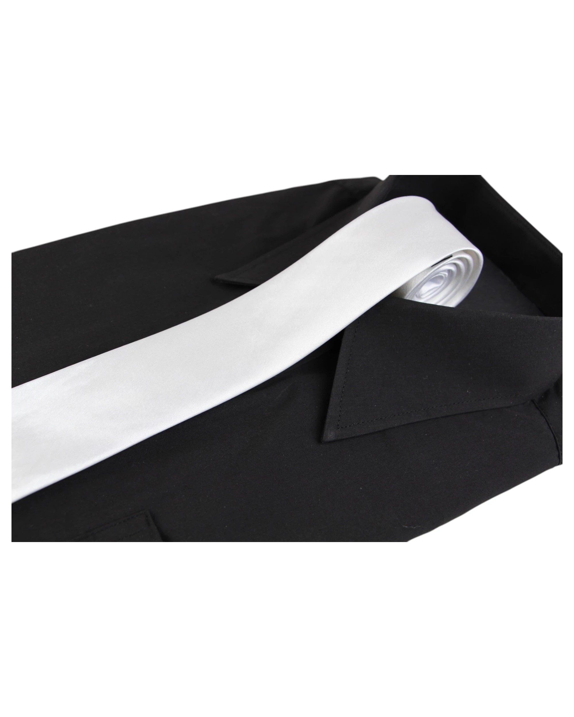 2 Zasel Mens 5cm Skinny Plain Neck Tie - White - White, 2 of 7