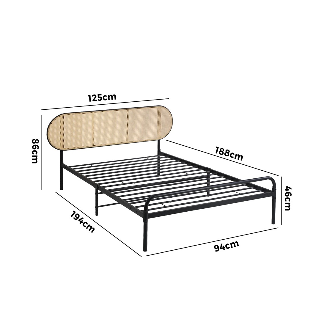 9 Oikiture Bed Frame Single Size Metal Base Platform With Rattan Headboard
 - Black, 9 of 9