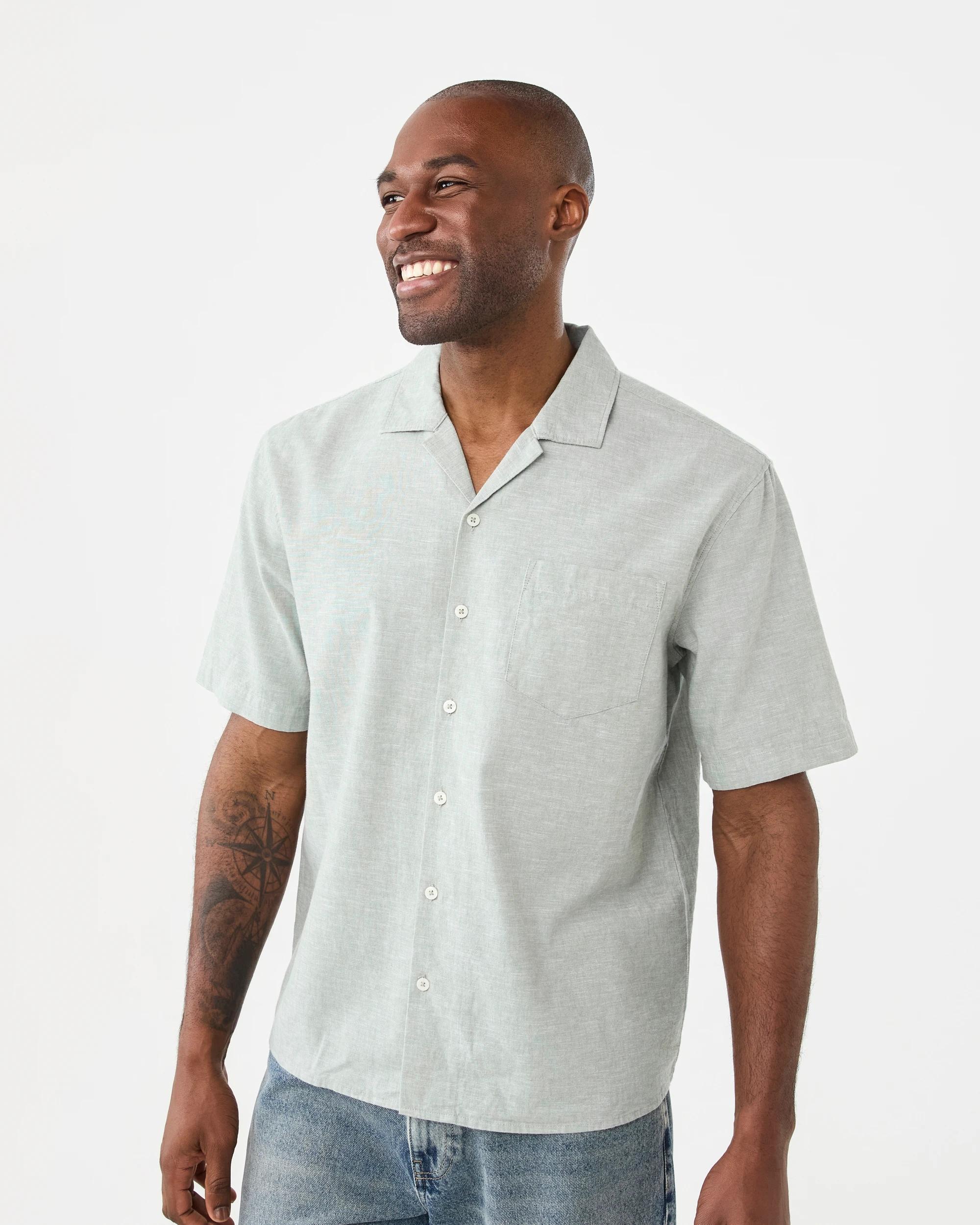 2 Short Sleeve Cotton Linen Shirt Grn Icebrg, 2 of 6