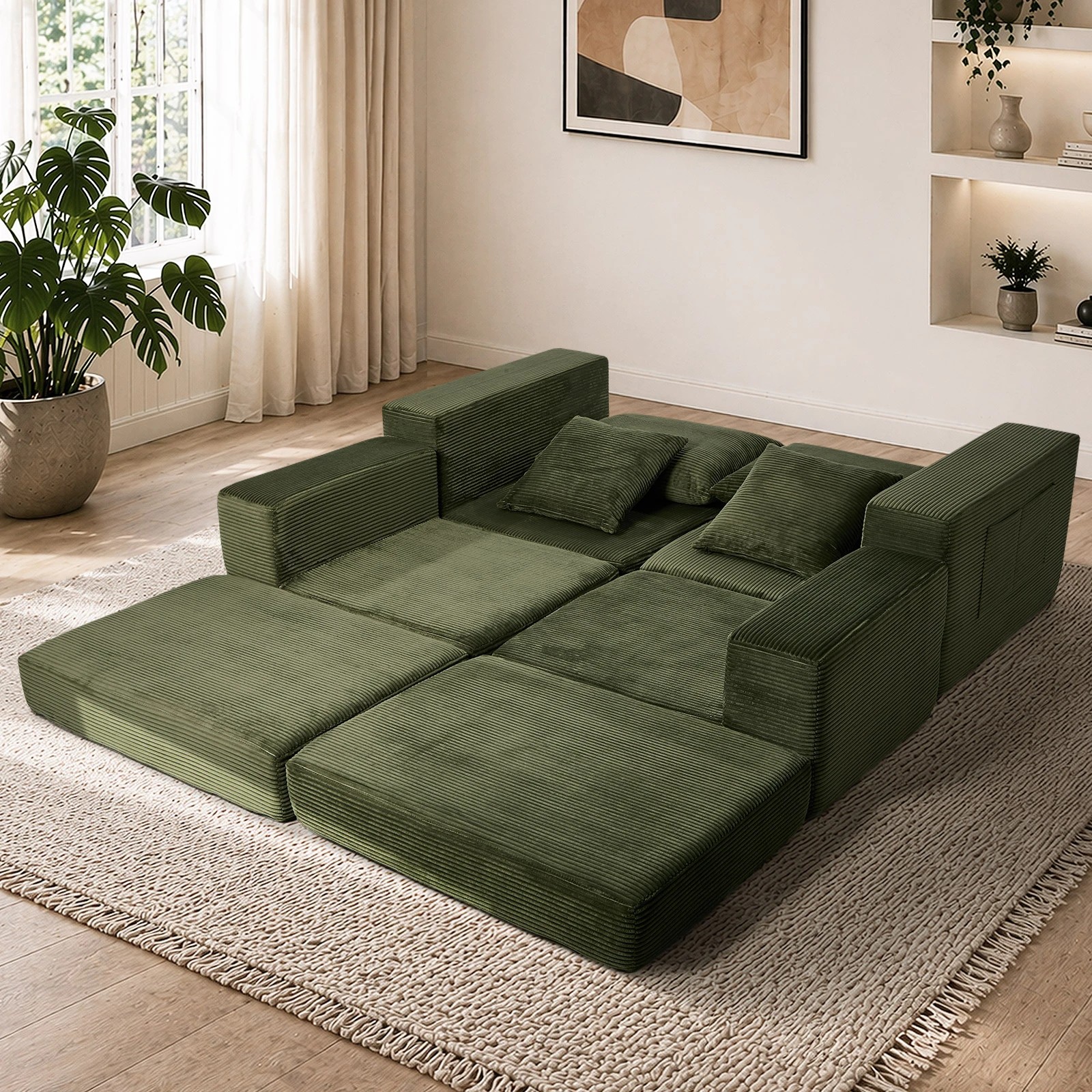 5 Oikiture Compressed Modular Sectional Sofa Corduroy - Green, 5 of 10