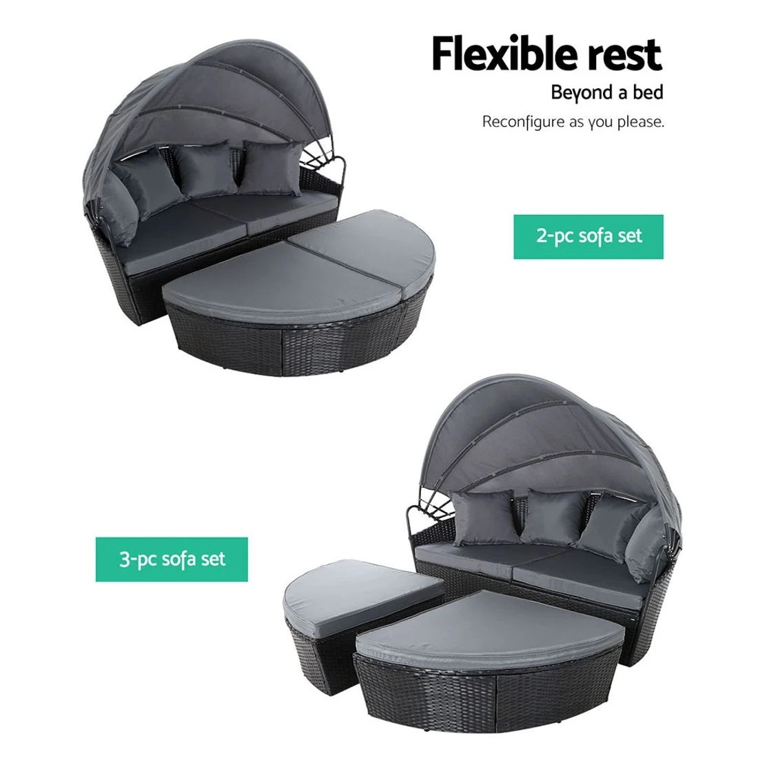 6 Gardeon Sun Lounge Setting Wicker Lounger Day Bed Outdoor Furniture Patio - Black, 6 of 8