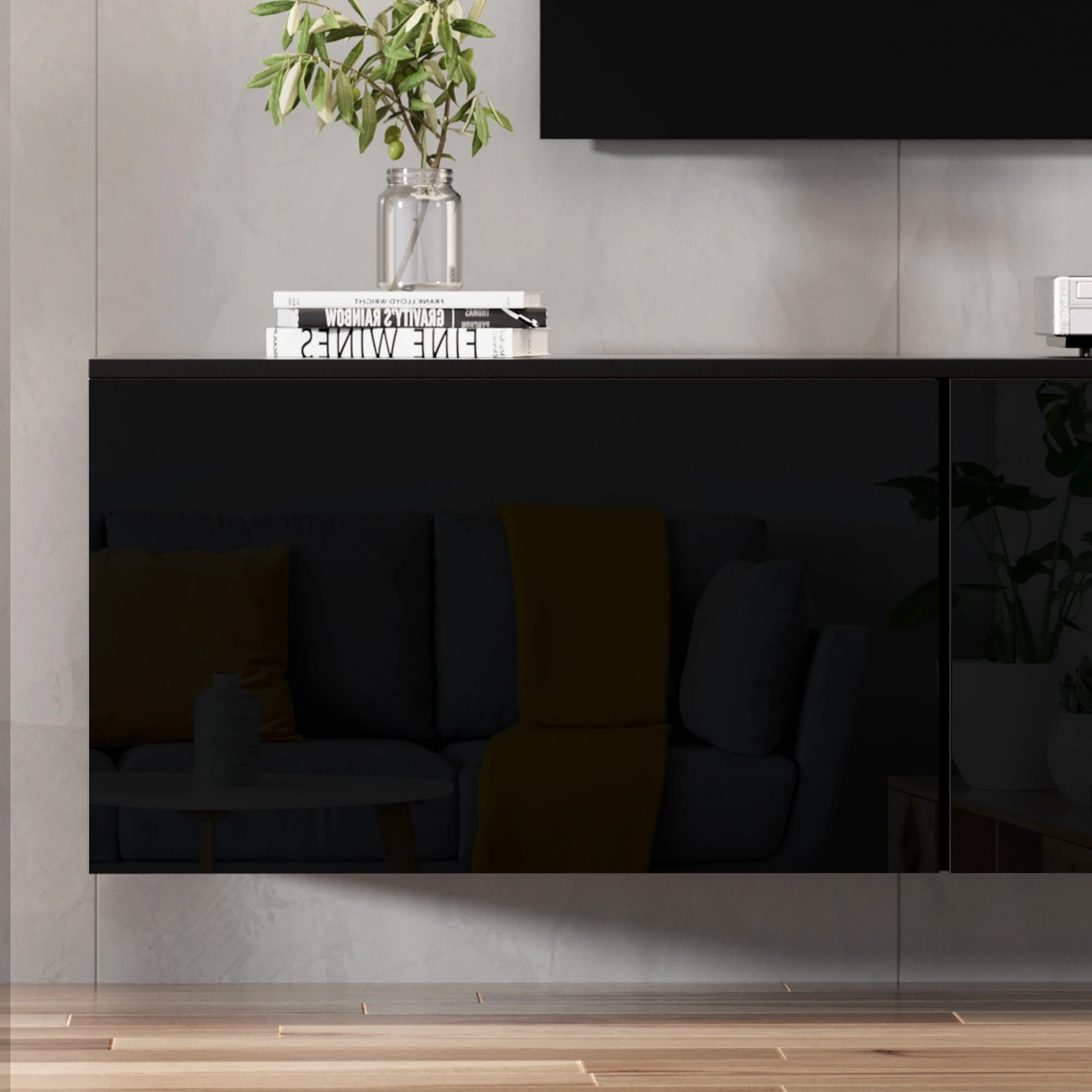 7 Artiss Floating TV Unit & Lift Up Coffee Table Set with Hidden Storage Space High Gloss Front - Black, 7 of 10