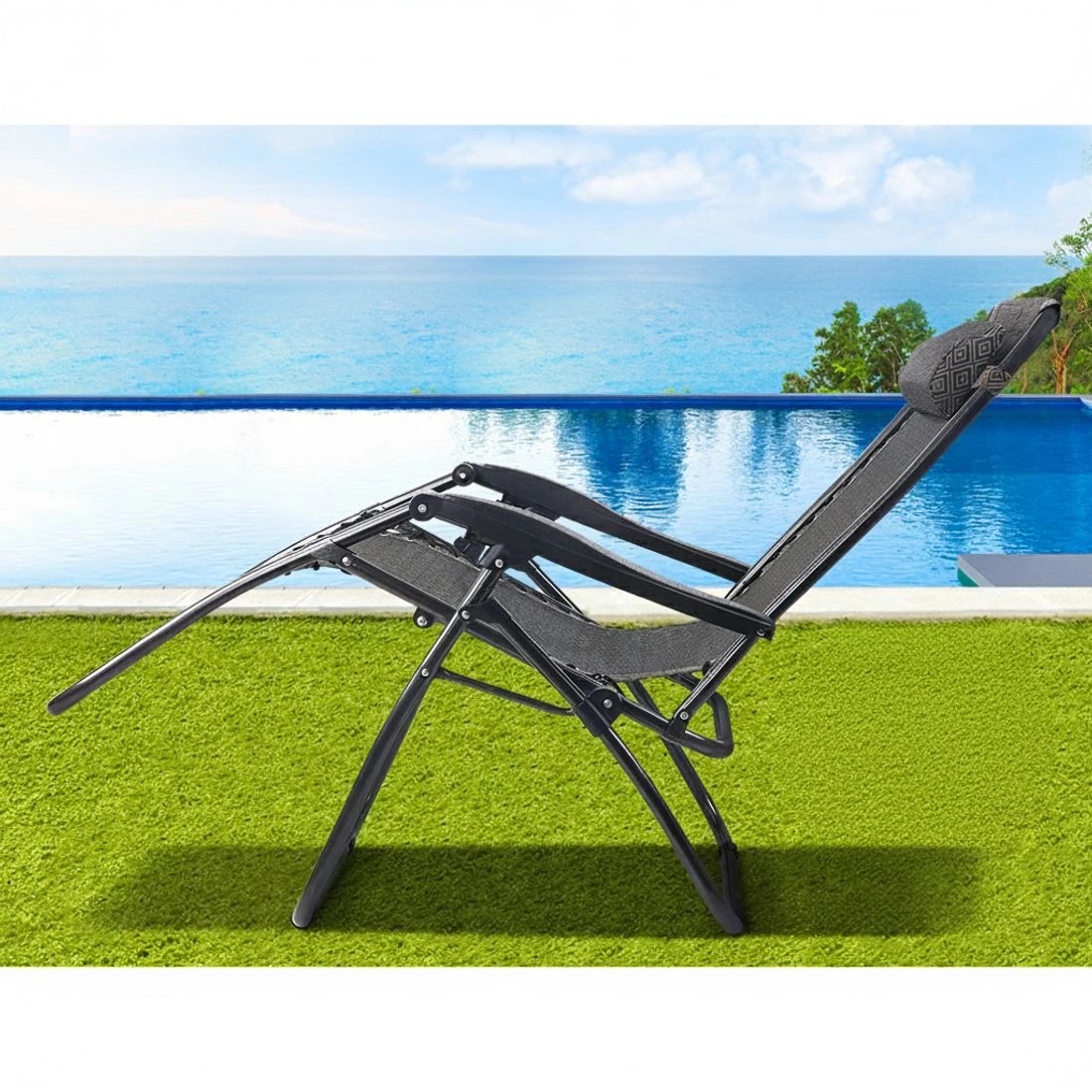 3 Gardeon 2PC Zero Gravity Chair Folding Outdoor Recliner Adjustable Sun Lounge Camping - Beige, 3 of 5