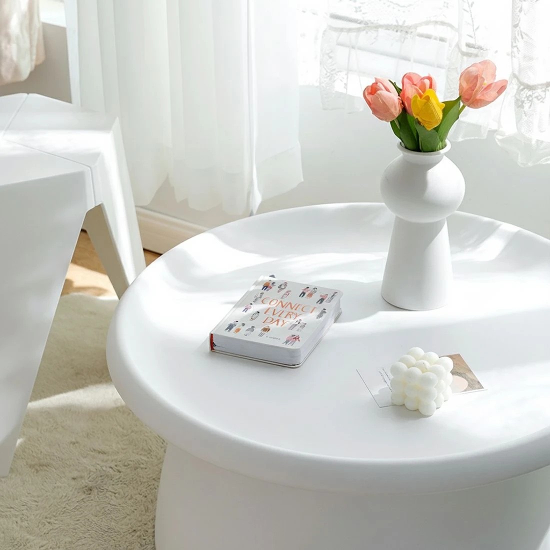 5 Artiss Coffee Table Round 71CM Plastic - White, 5 of 7