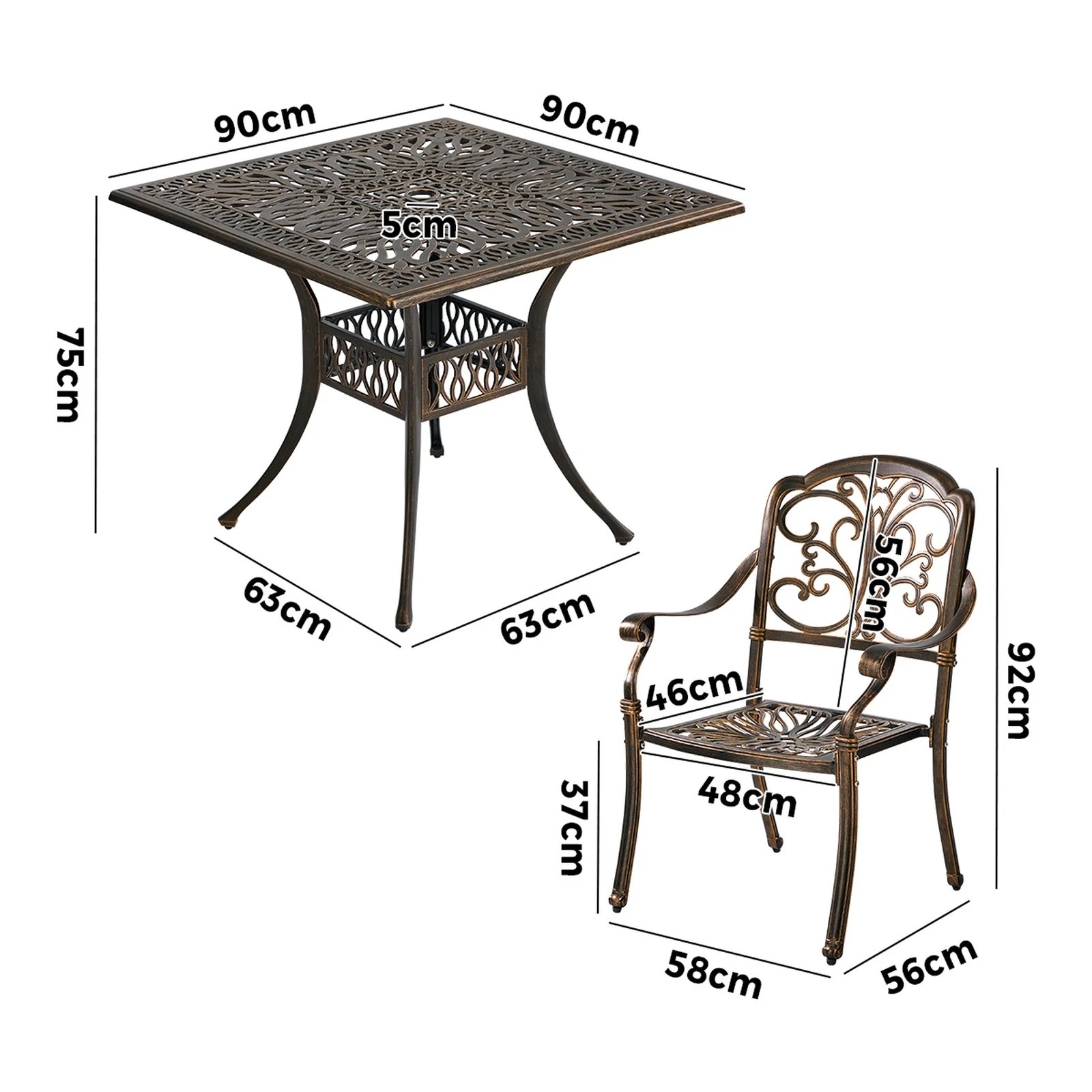 2 Livsip 5 Piece Outdoor Dining Setting Cast Aluminium Table Chairs Furniture - Bronze, 2 of 7
