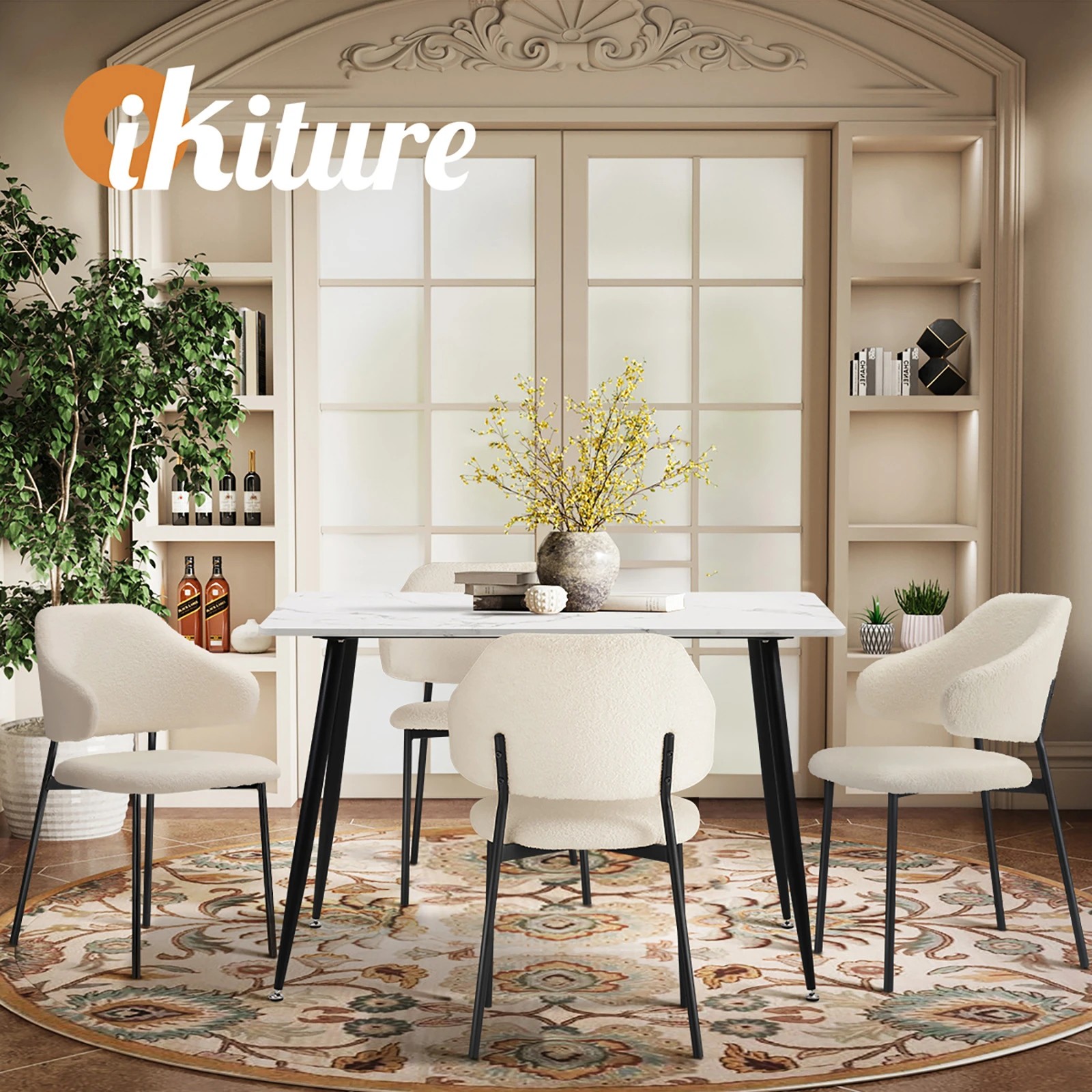 6 Oikiture 120cm Rectangle Dining Table with 4PCS Dining Chairs Sherpa - Multi, 6 of 9