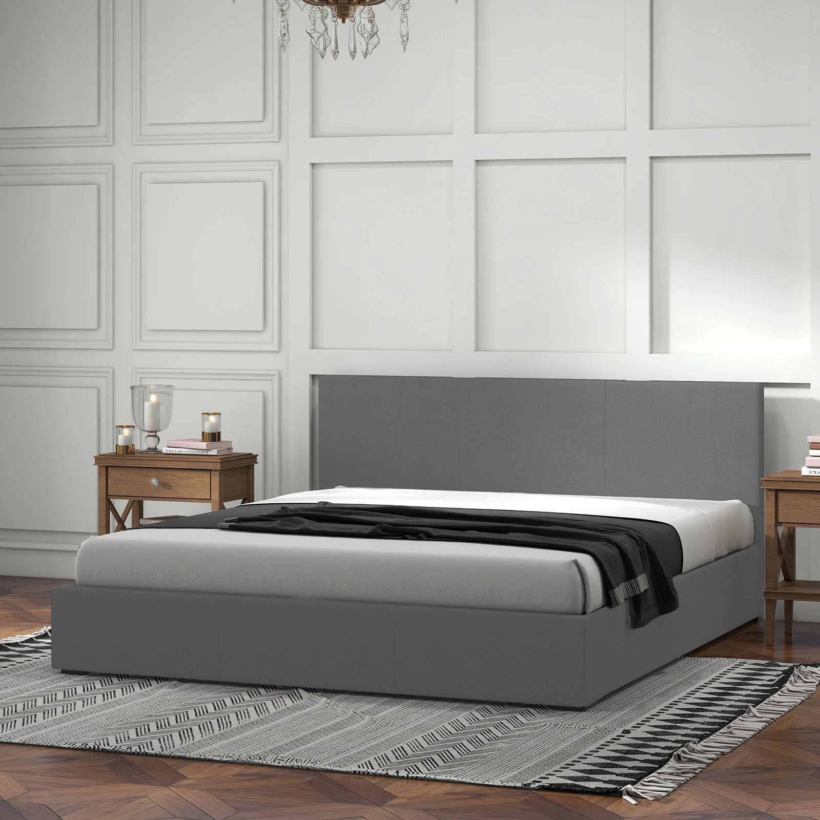 1 Milano Décor Sienna Luxury Bed Frame Base And Headboard Solid Wood Padded Fabric - Grey, 1 of 10