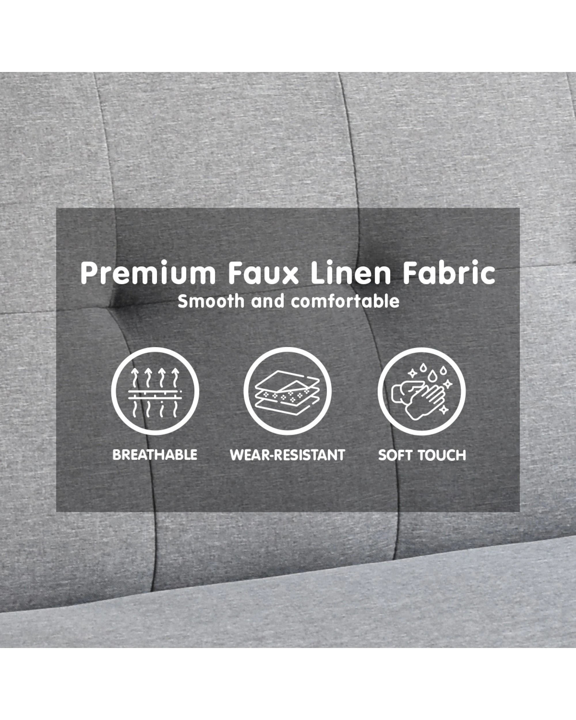 6 Sarantino 3 Seater Linen Sofa Bed Couch with Pillows - Grey, 6 of 9