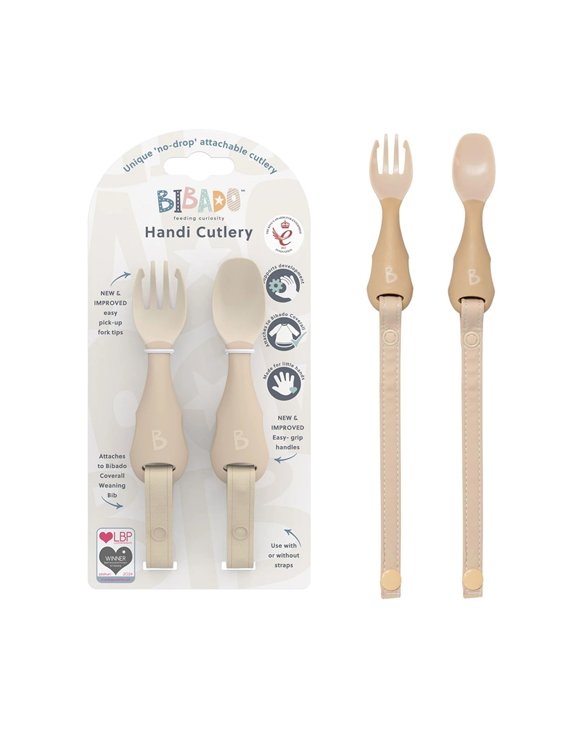 1 Bibado Attachable Weaning Baby Cutlery Easy Grip No Drop System Fawn - Yellow, 1 of 2