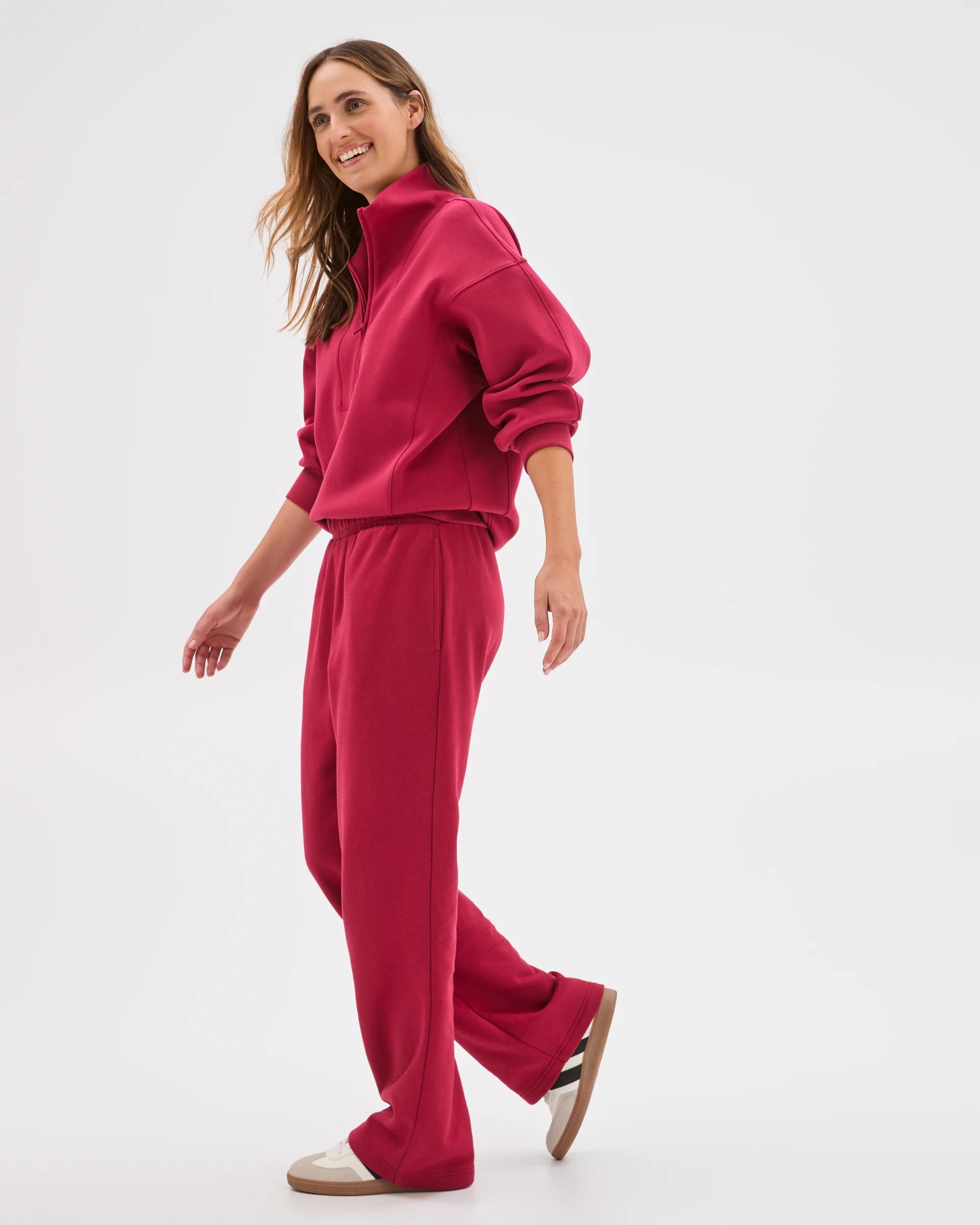 5 Target Active Australian Cotton Blend Straight Leg Fleece Trackpants DARK RED, 5 of 6