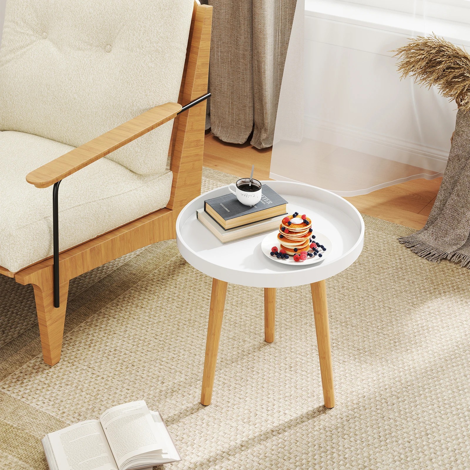4 Costway Round Coffee Table Modern Side End Table Sofa Bedside Table - White, 4 of 5