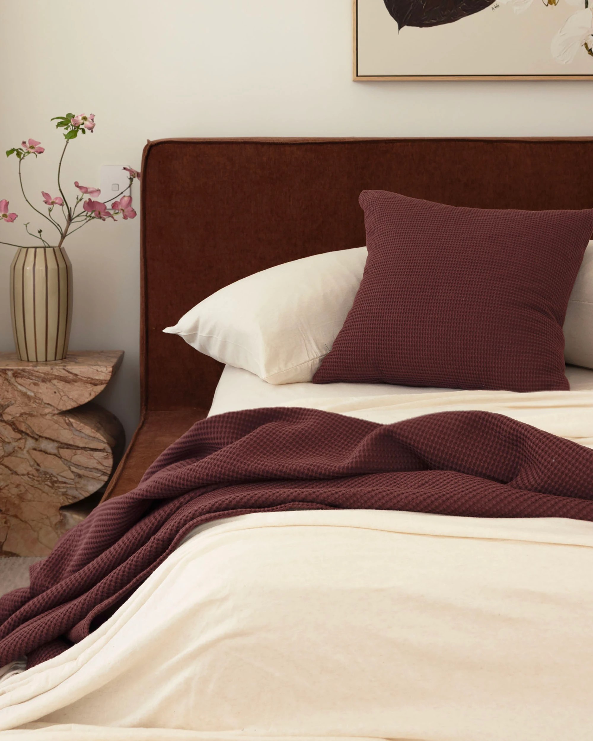 2 Bambury Milo Cotton Soft Waffle Textured Throw Sangria - Red, 2 of 4