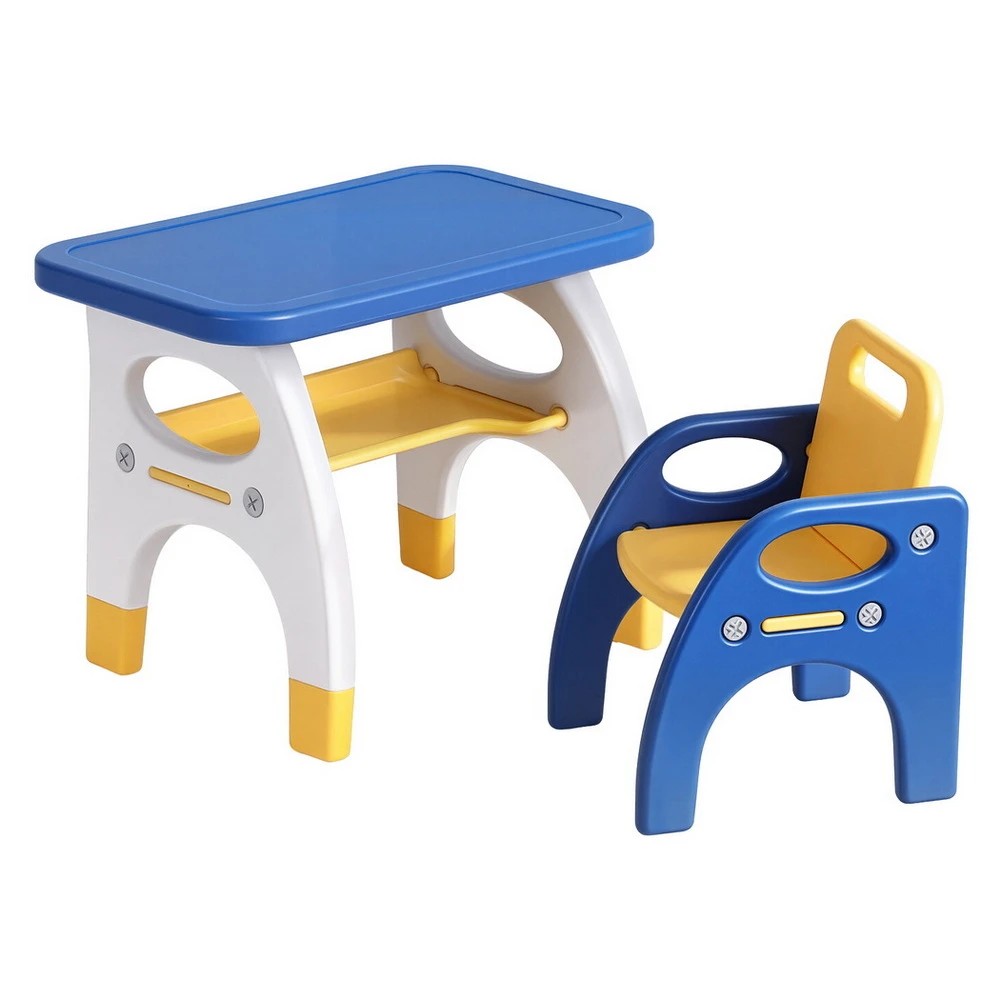 1 Keezi Kids Table and Chair Set HDPE Toddler Activity Play Set /Yellow - Multi, 1 of 6