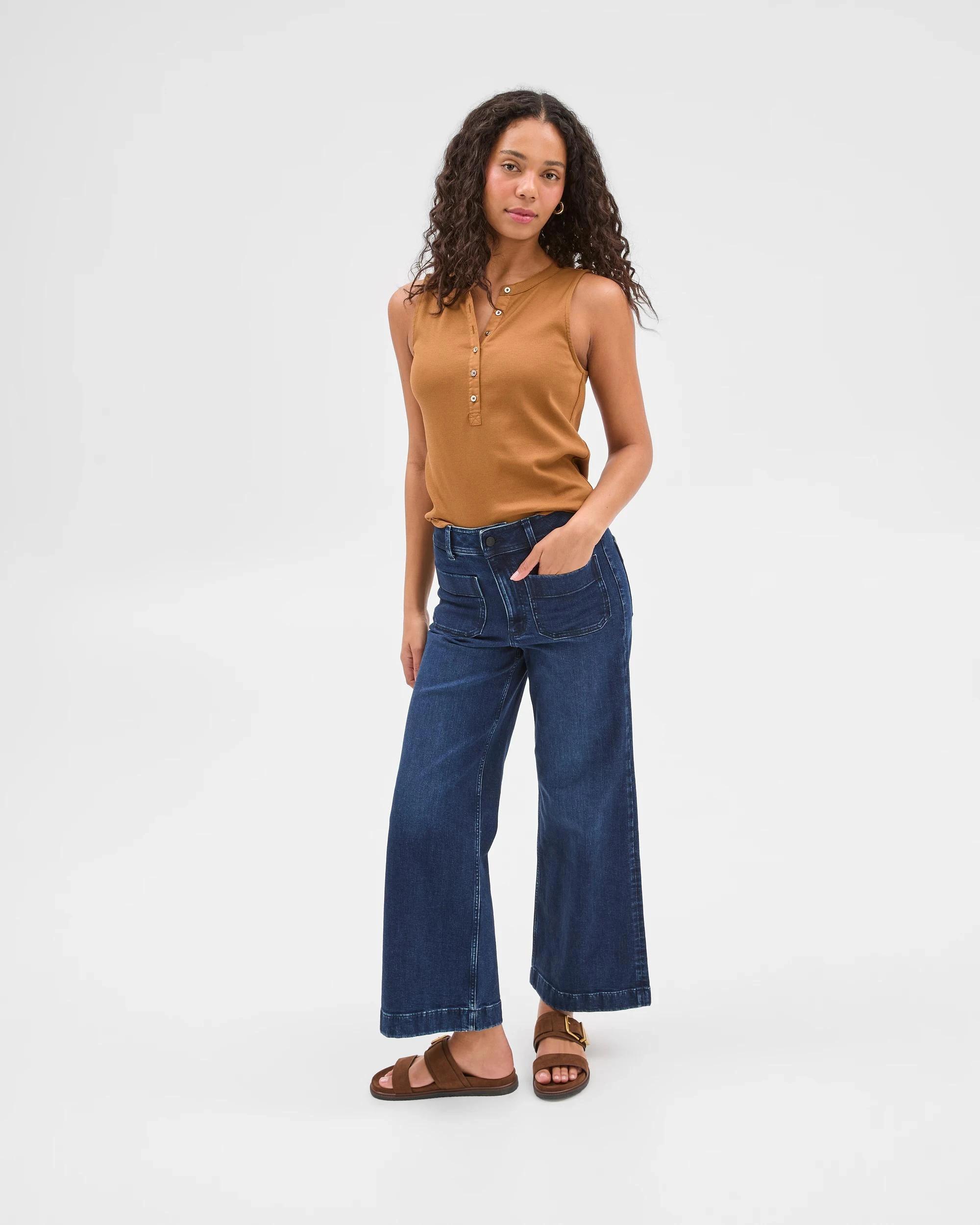 2 Target Australian Cotton Ribbed Sleeveless Henley Tank Top GINGERBREAD BROWN, 2 of 5