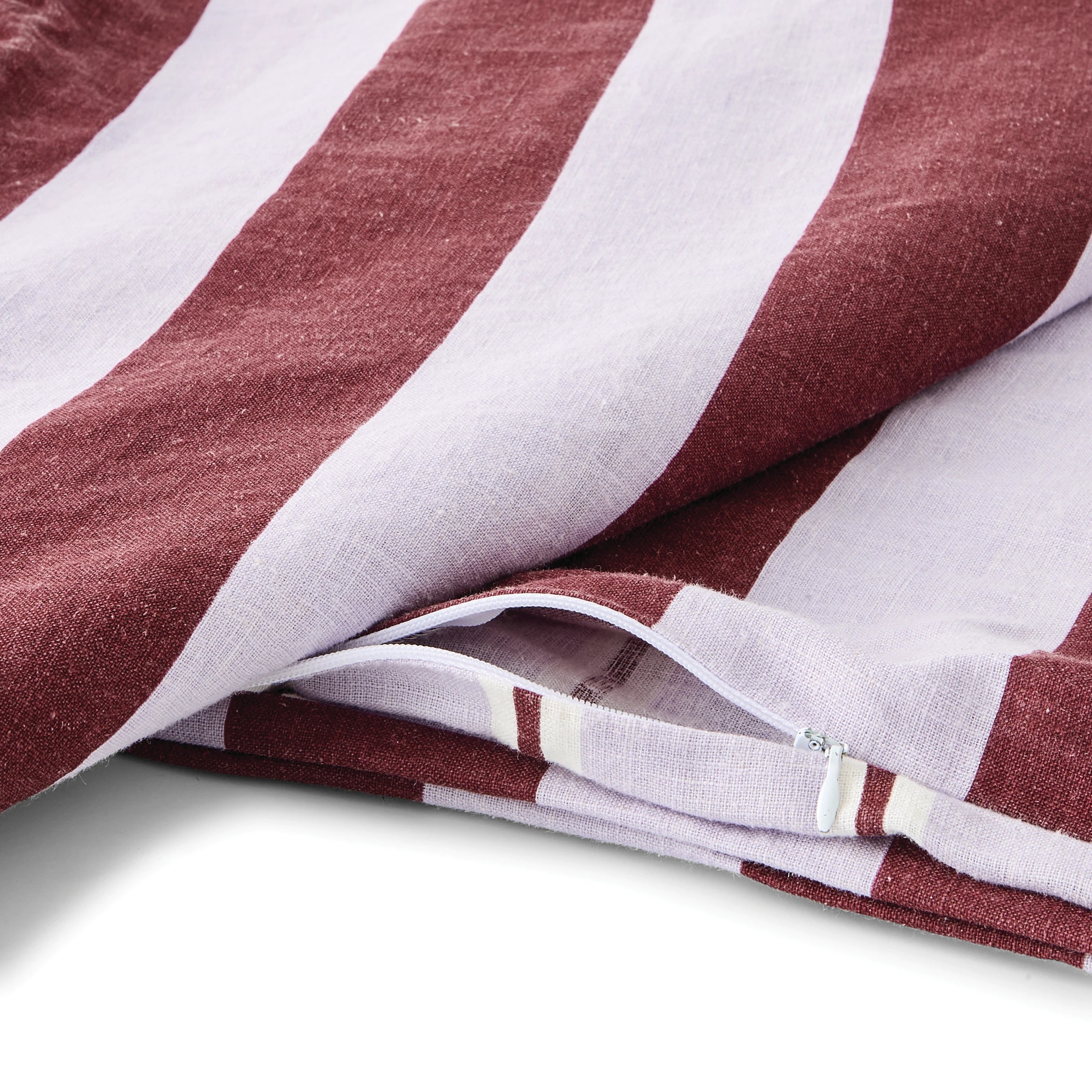 5 Stripe Linen Cotton Quilt Cover Set - Super King Bed, Port and Lilac, 5 of 8