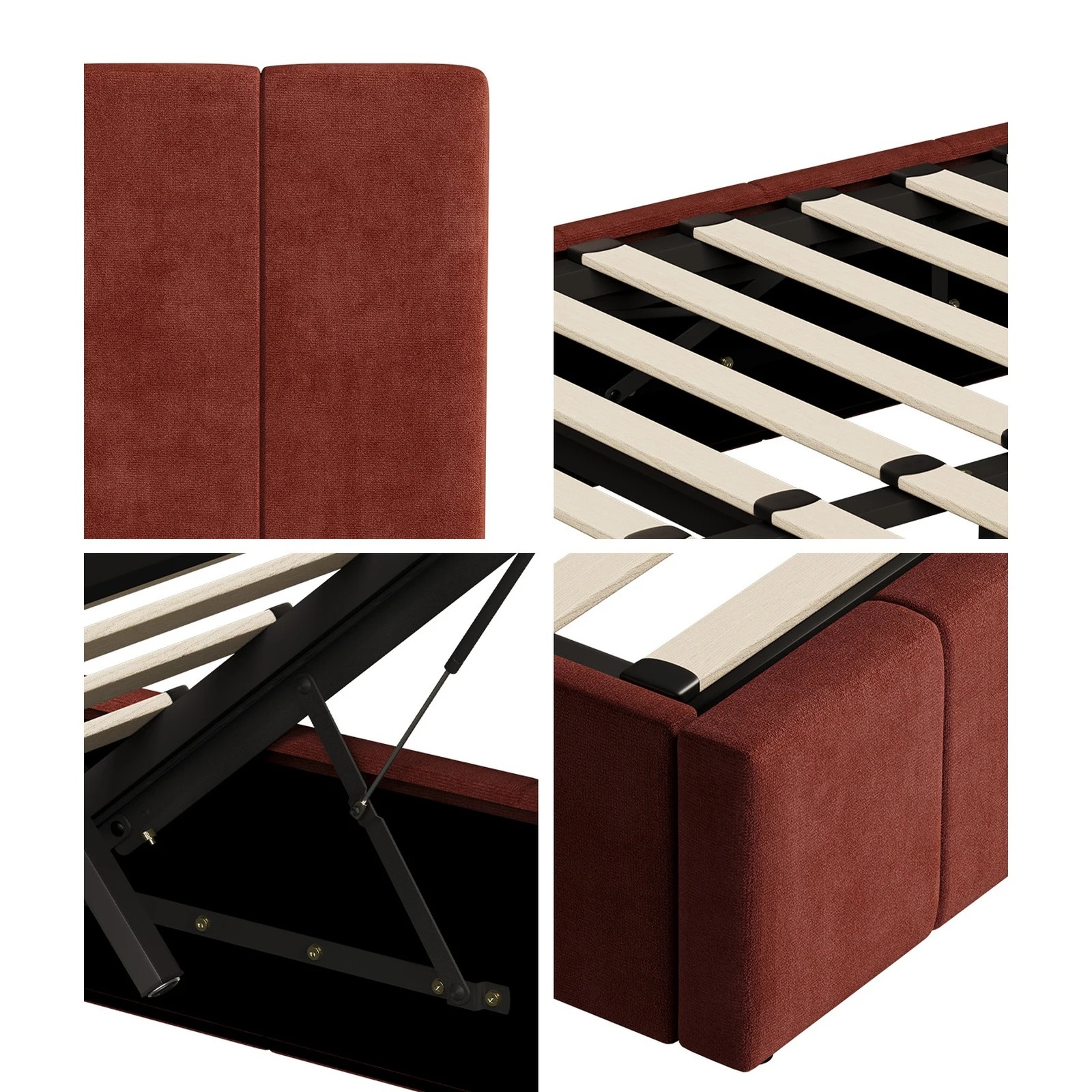 6 Oikiture Bed Frame Double Size Beds Gas Lift Mattress Base Fluted Headboard - Brown, 6 of 9