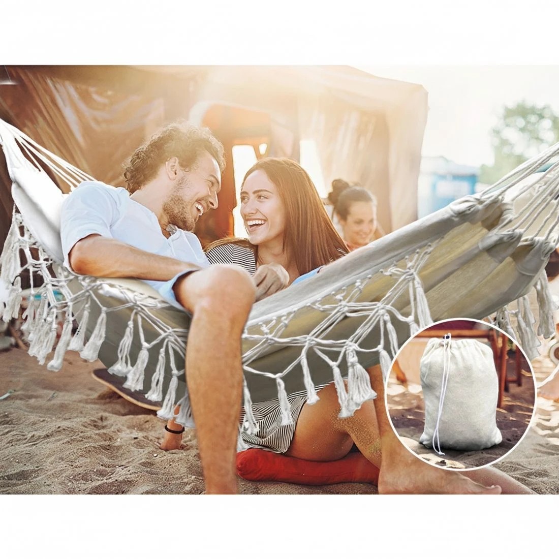 4 Gardeon Hammock Bed Rope Tassel Outdoor Hammocks Chair Camping - Beige, 4 of 7