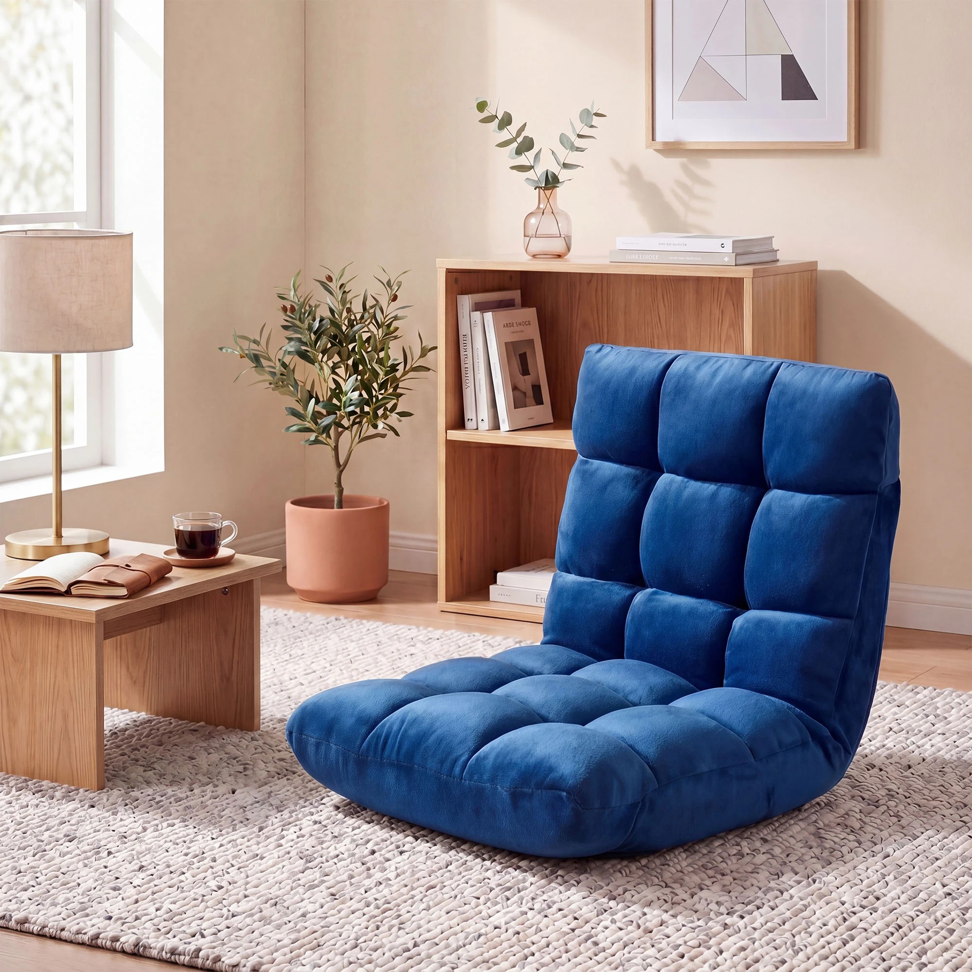 2 Costway Adjustable 14-Position Floor Chair Folding Couch Recliner Lazy Sofa Chaise Lounge - Blue, 2 of 3