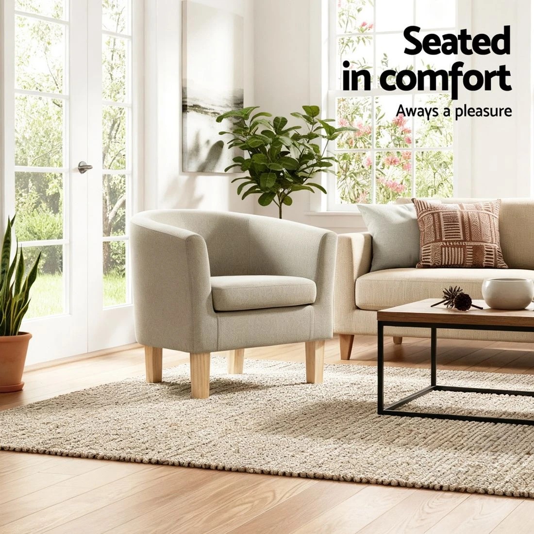 1 Artiss Armchair Tub Chair  Abby - Beige, 1 of 4