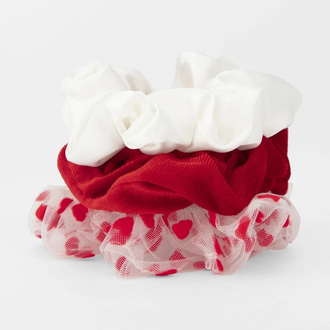 2 3 Pack Heart Hair Scrunchies - White and Red, 2 of 5
